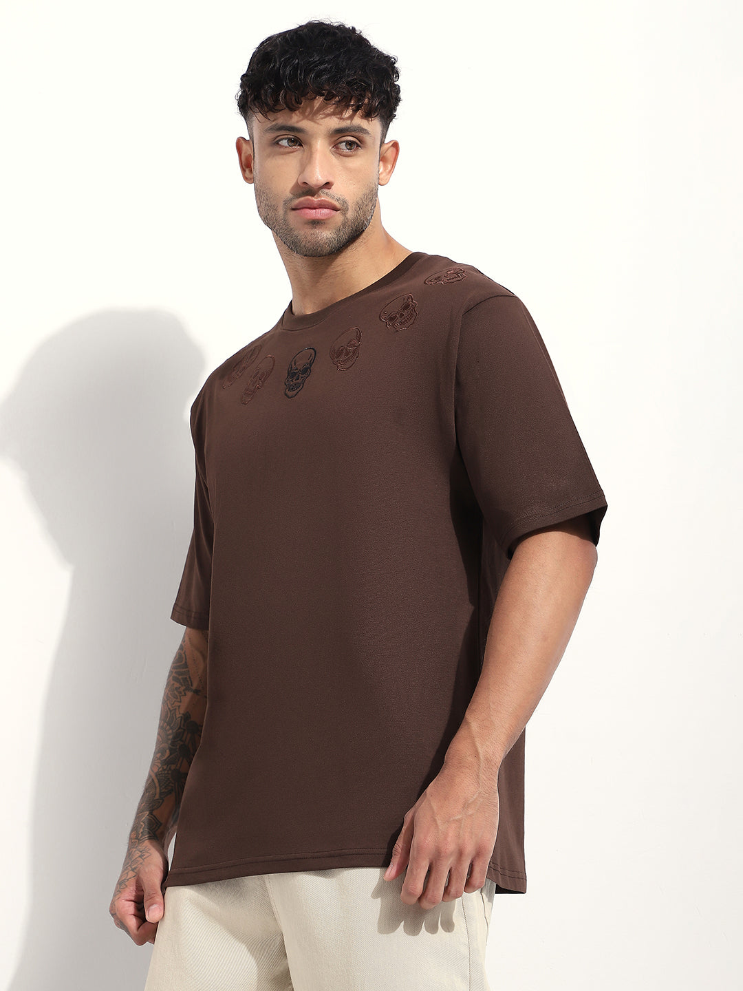 Mens Half Sleeve Round Neck Embroidered Oversized Fit Tshirts