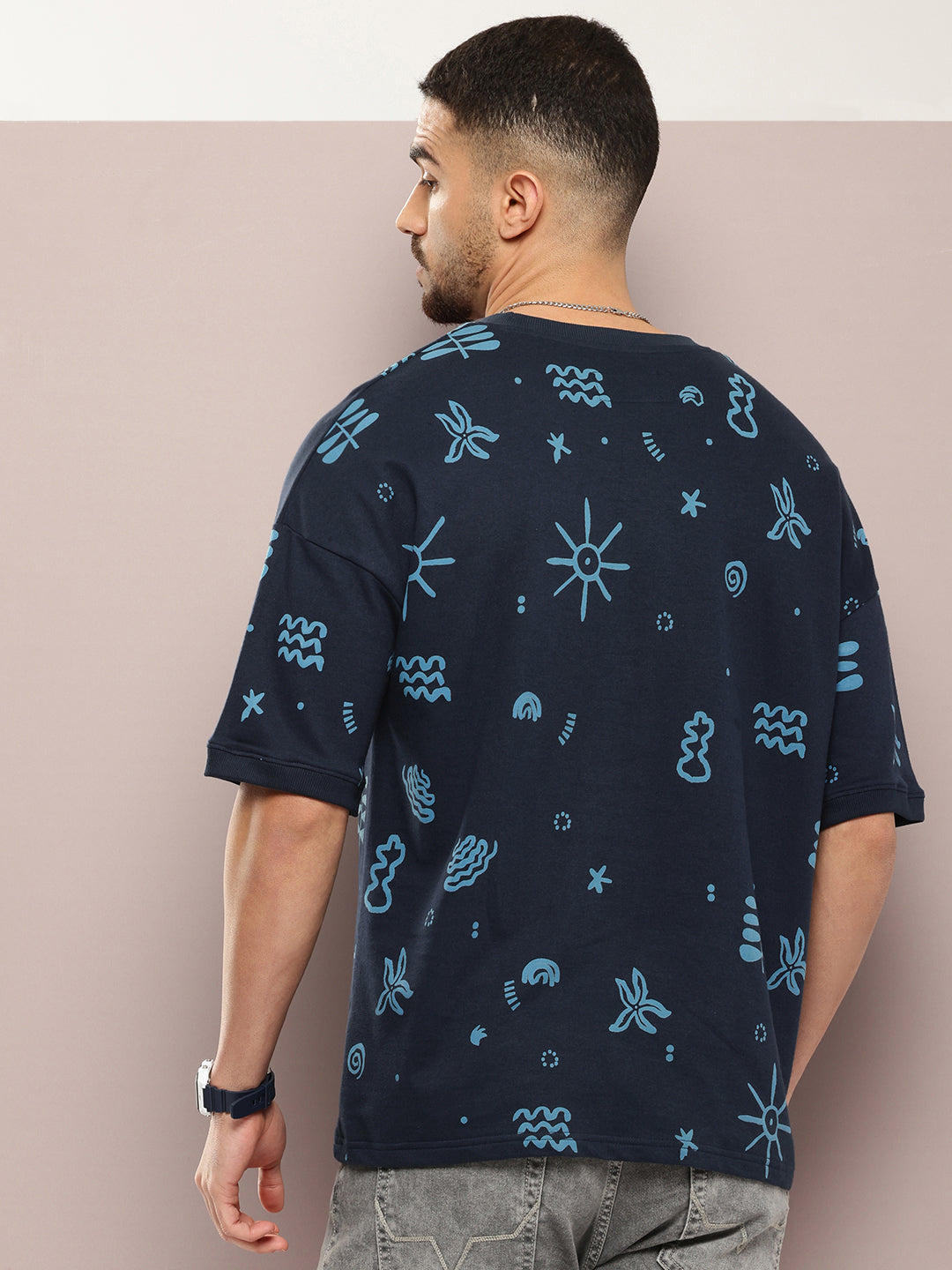 Mens Half Sleeve Round Neck All-Over Printed Oversized Fit Tshirts
