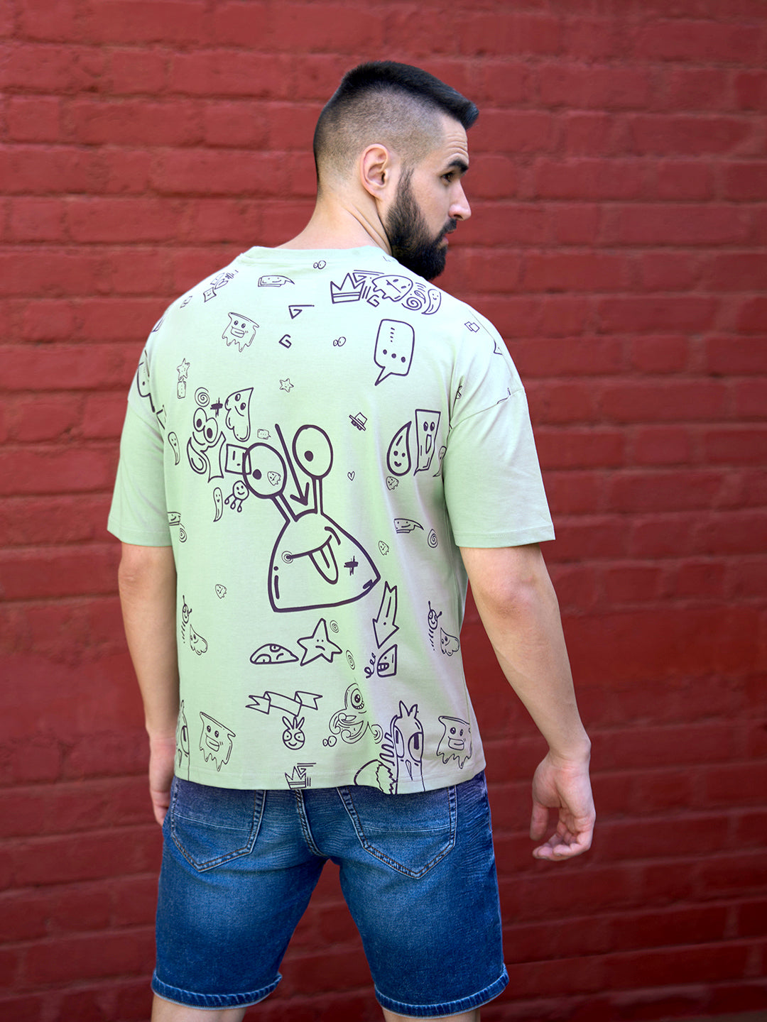 Mens Half Sleeve Drop Shoulder Printed Oversized Fit T-Shirts
