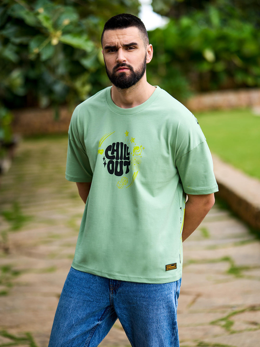 Mens Half Sleeve Drop Shoulder Printed Oversized Fit T-Shirts
