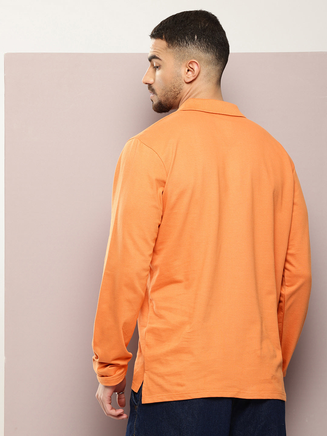 Mens Full Sleeve Polo Neck Solid Oversized Fit Tshirts