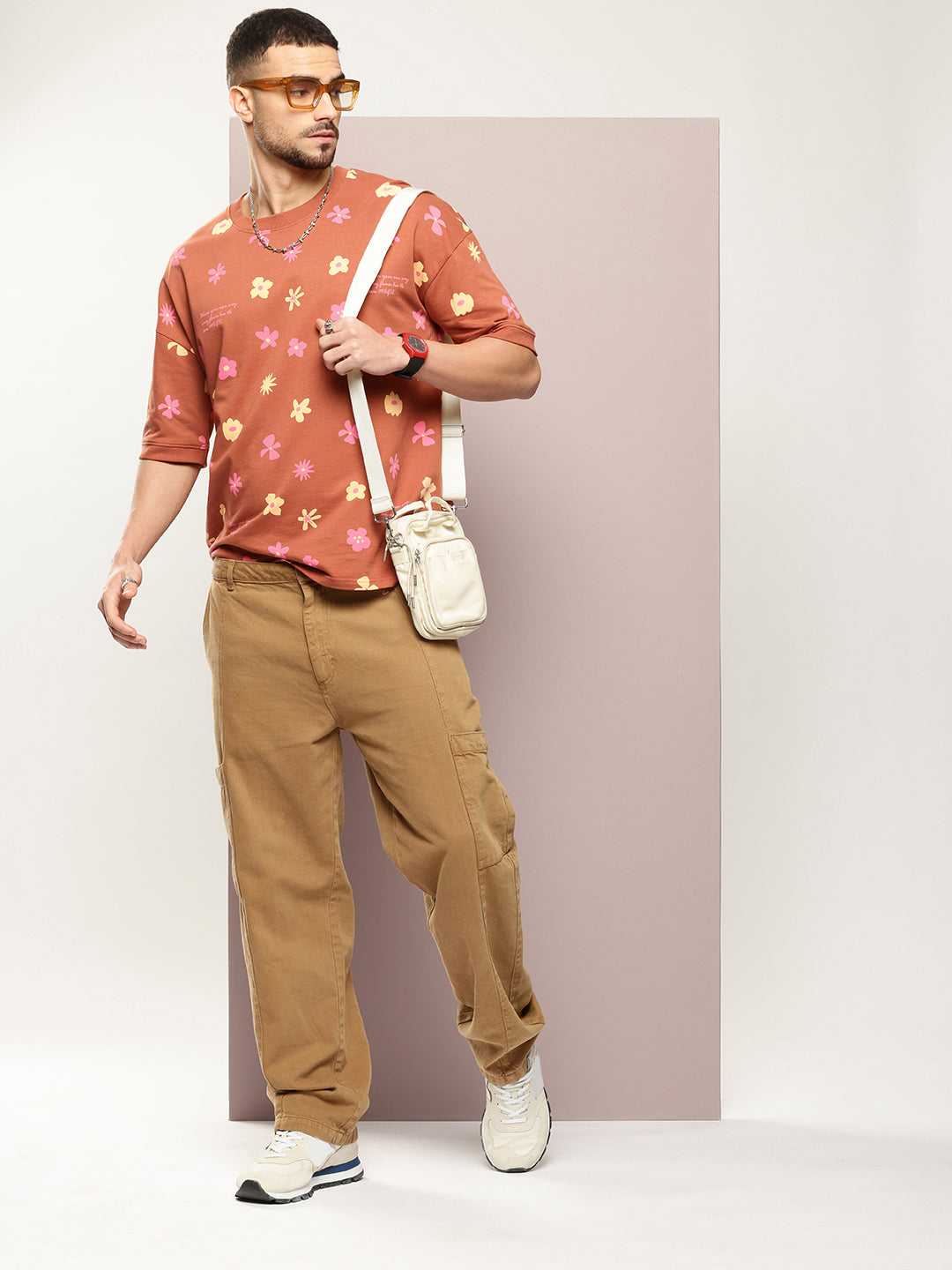 Mens Half Sleeve Round Neck All-Over Printed Oversized Fit Tshirts