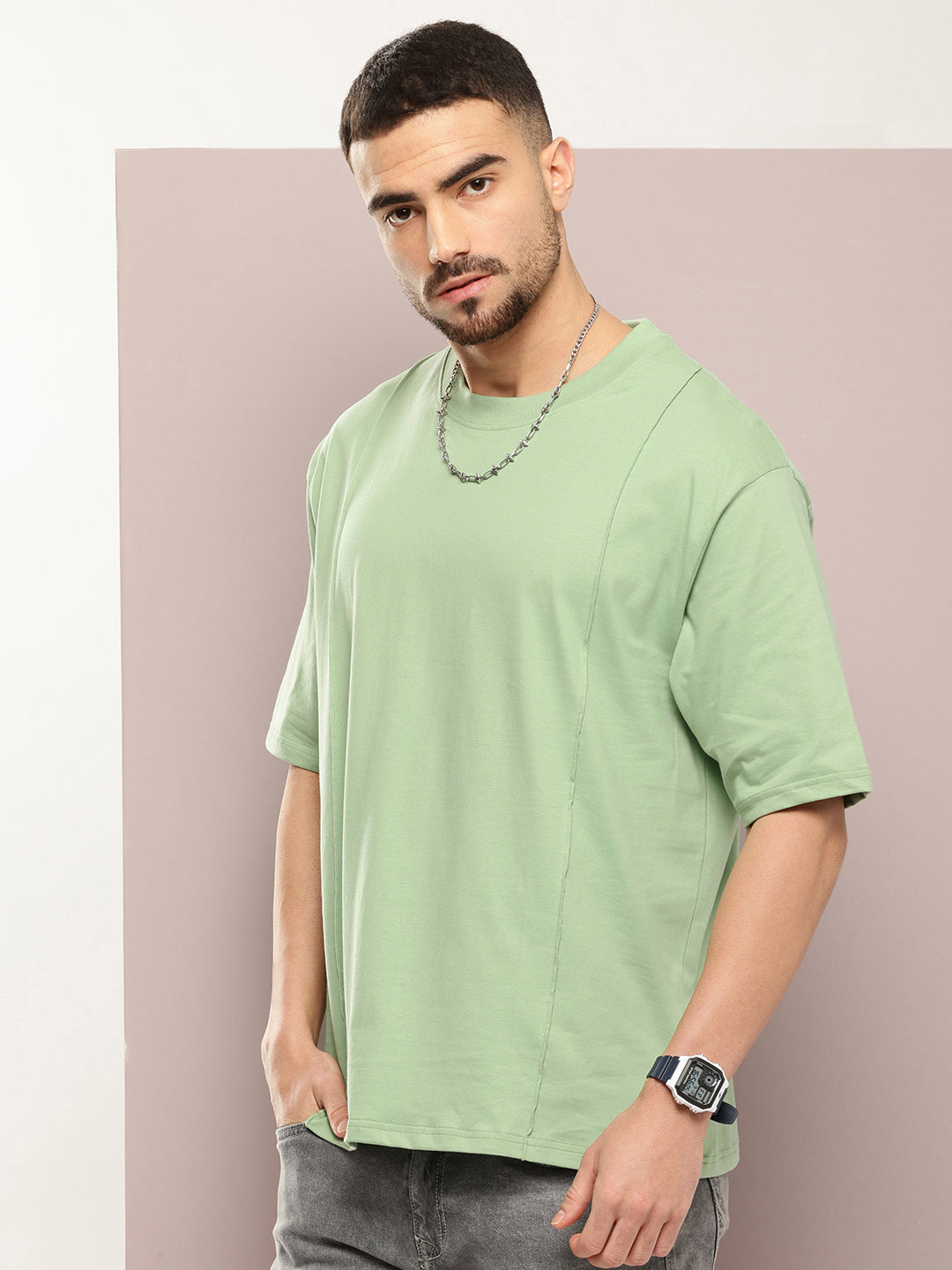 Mens Half Sleeve Round Neck Solid Oversized Fit Tshirts