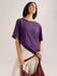 Womens Solid Oversized Slub Jersey Acid Washed  Boat Neck Tshirt