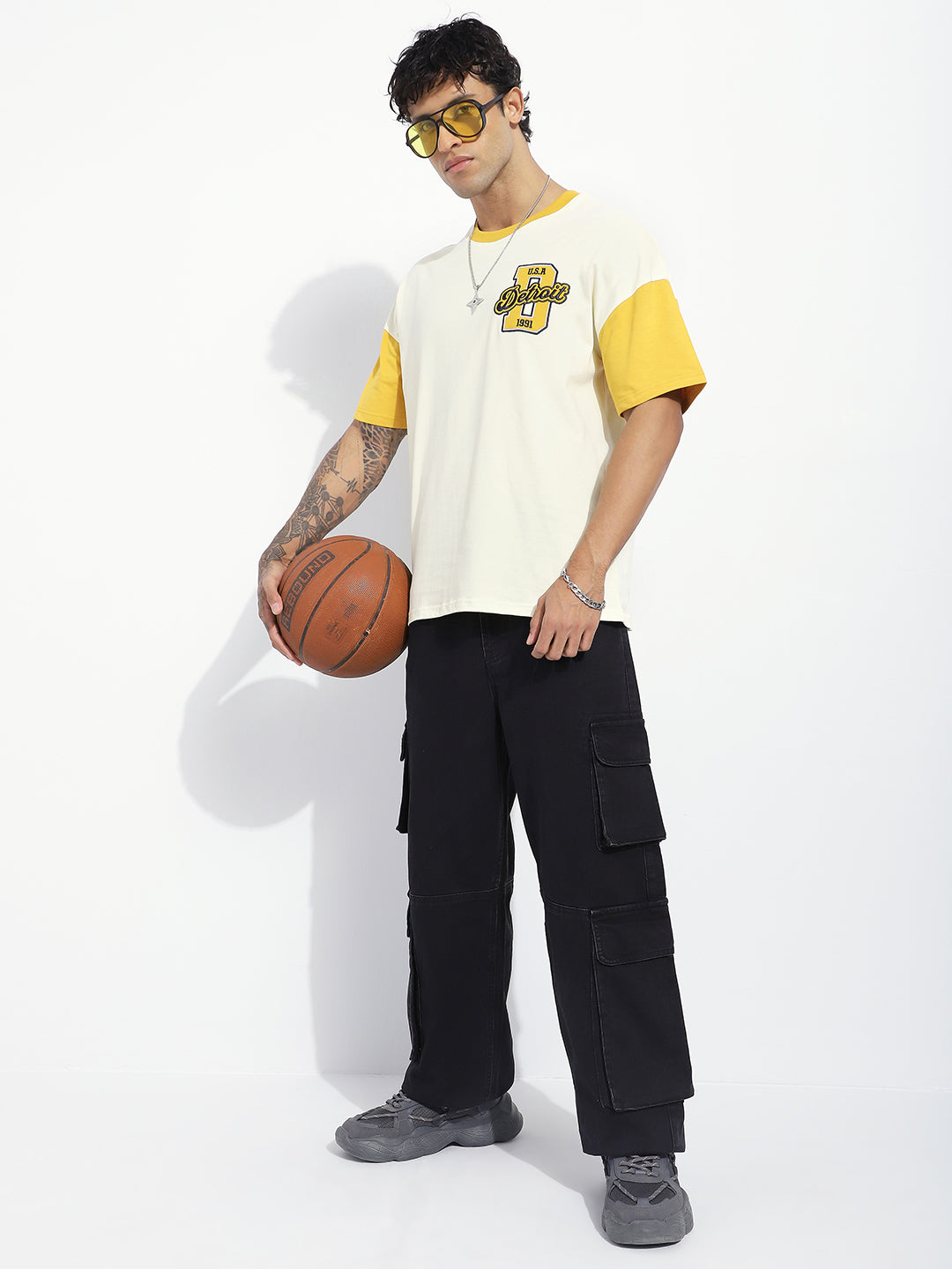 Mens Half Sleeve Drop Shoulder Embroidery Oversized Fit T-Shirts