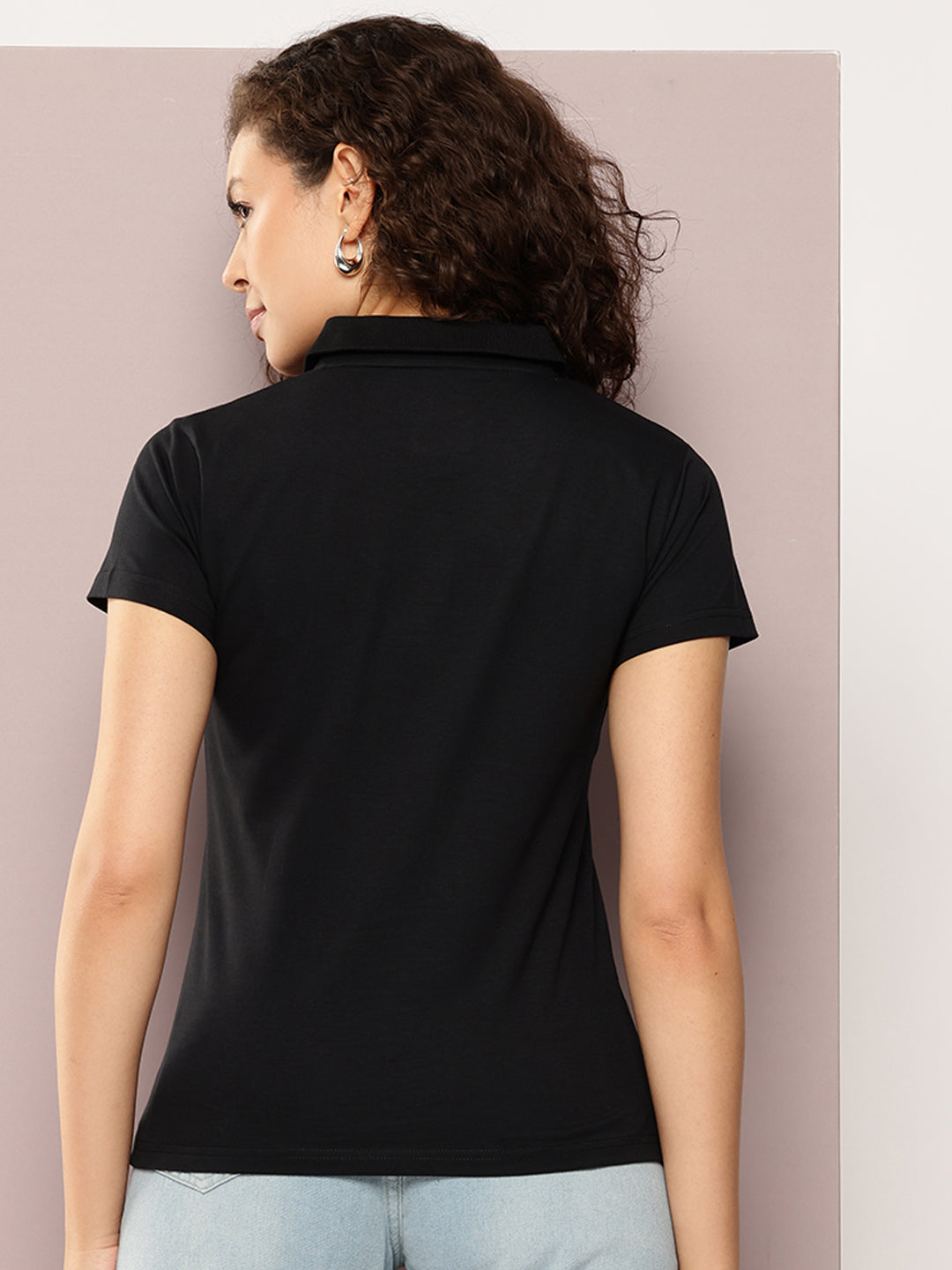 Womens Half Sleeve Polo Neck Solid Regular Fit Tshirts