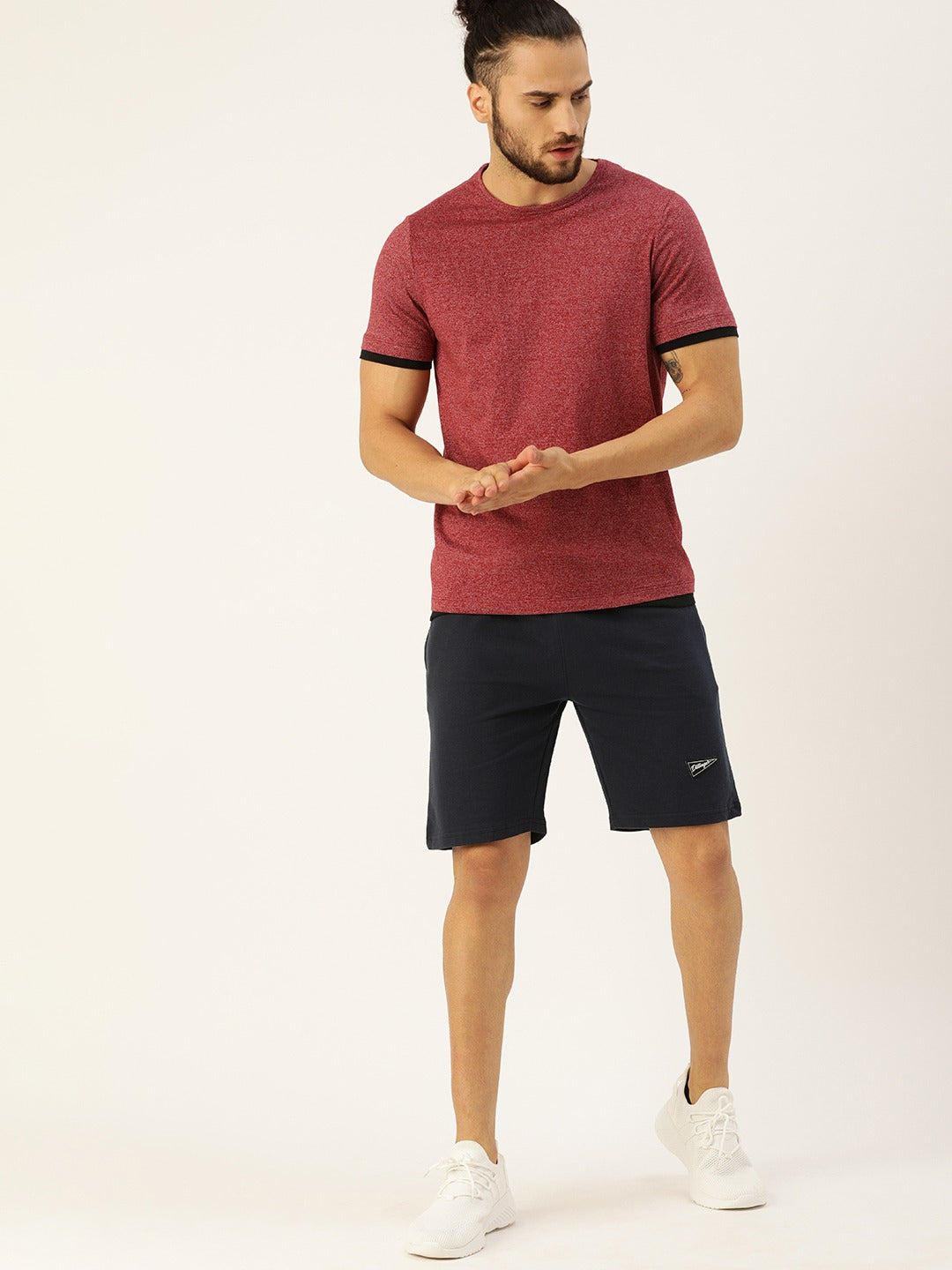 Men Navy Blue Solid Mid-Rise Regular Shorts