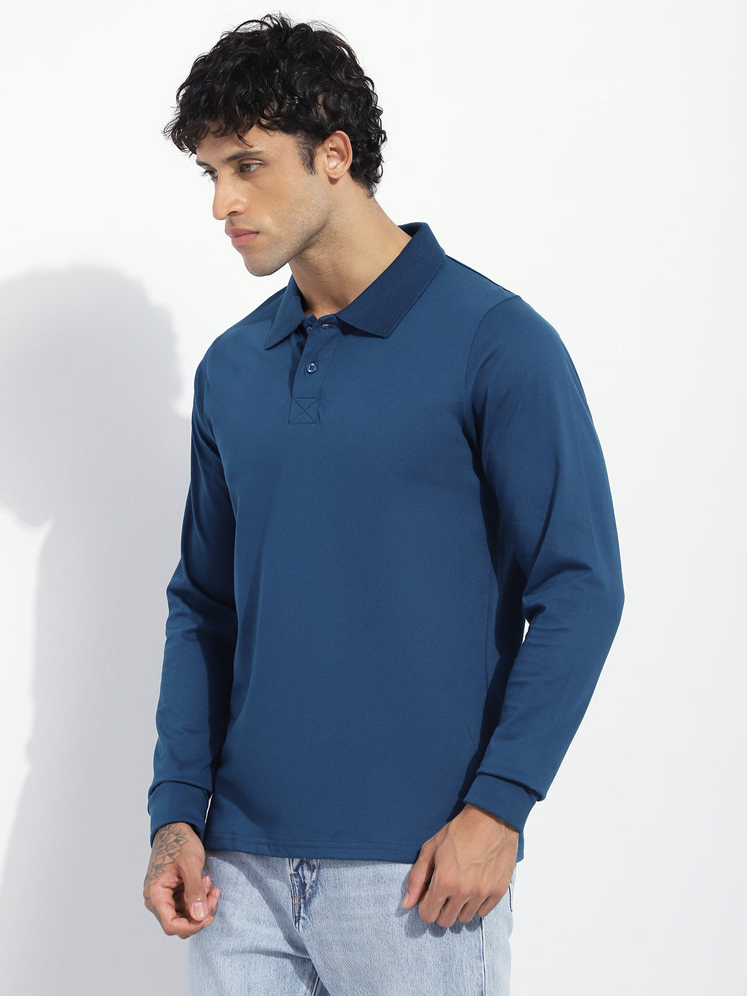 Mens Full Sleeve Polo Neck Solid Regular Fit Tshirts