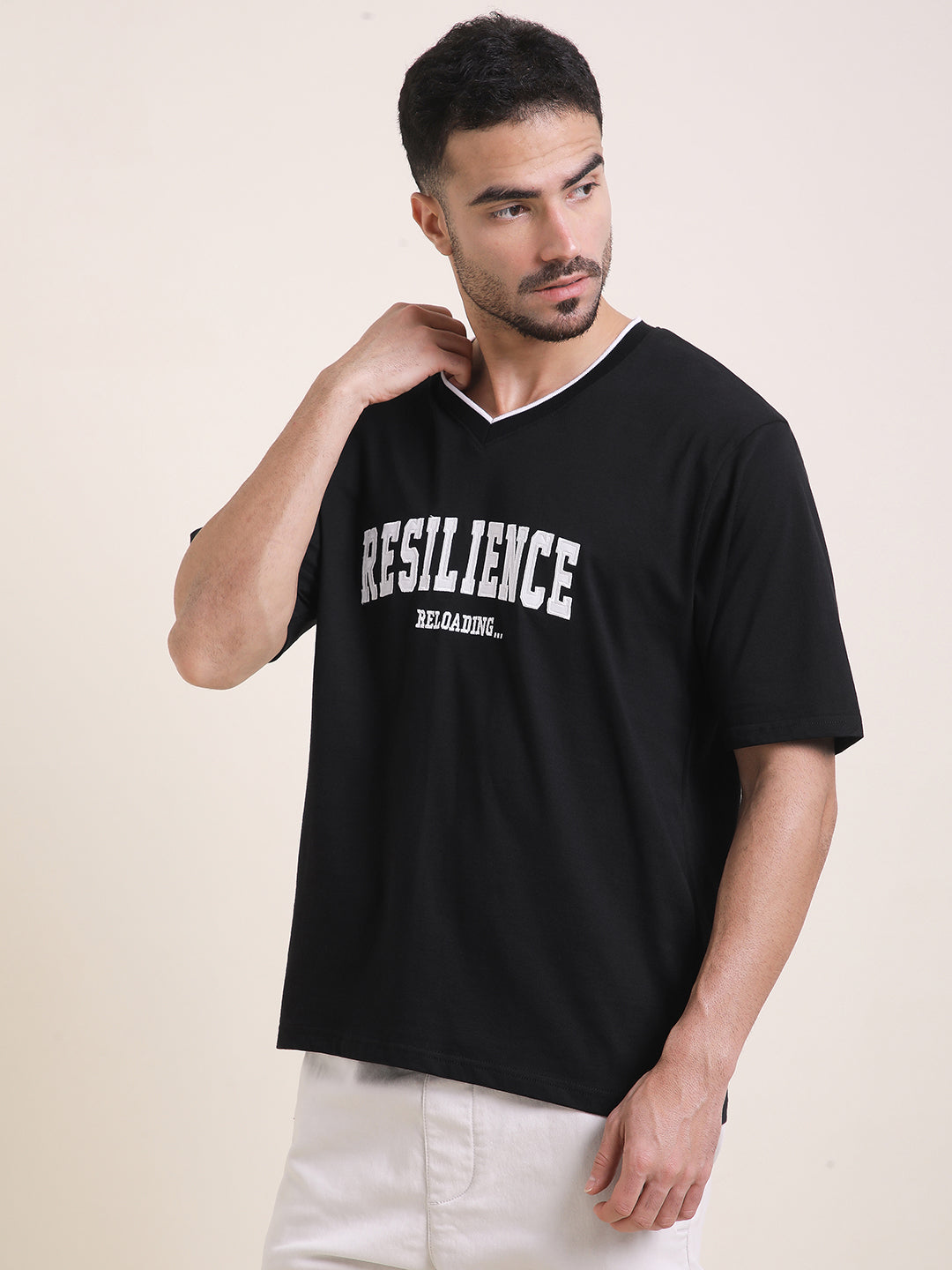 Mens Half Sleeve V-Neck Printed Oversized Fit Tshirts