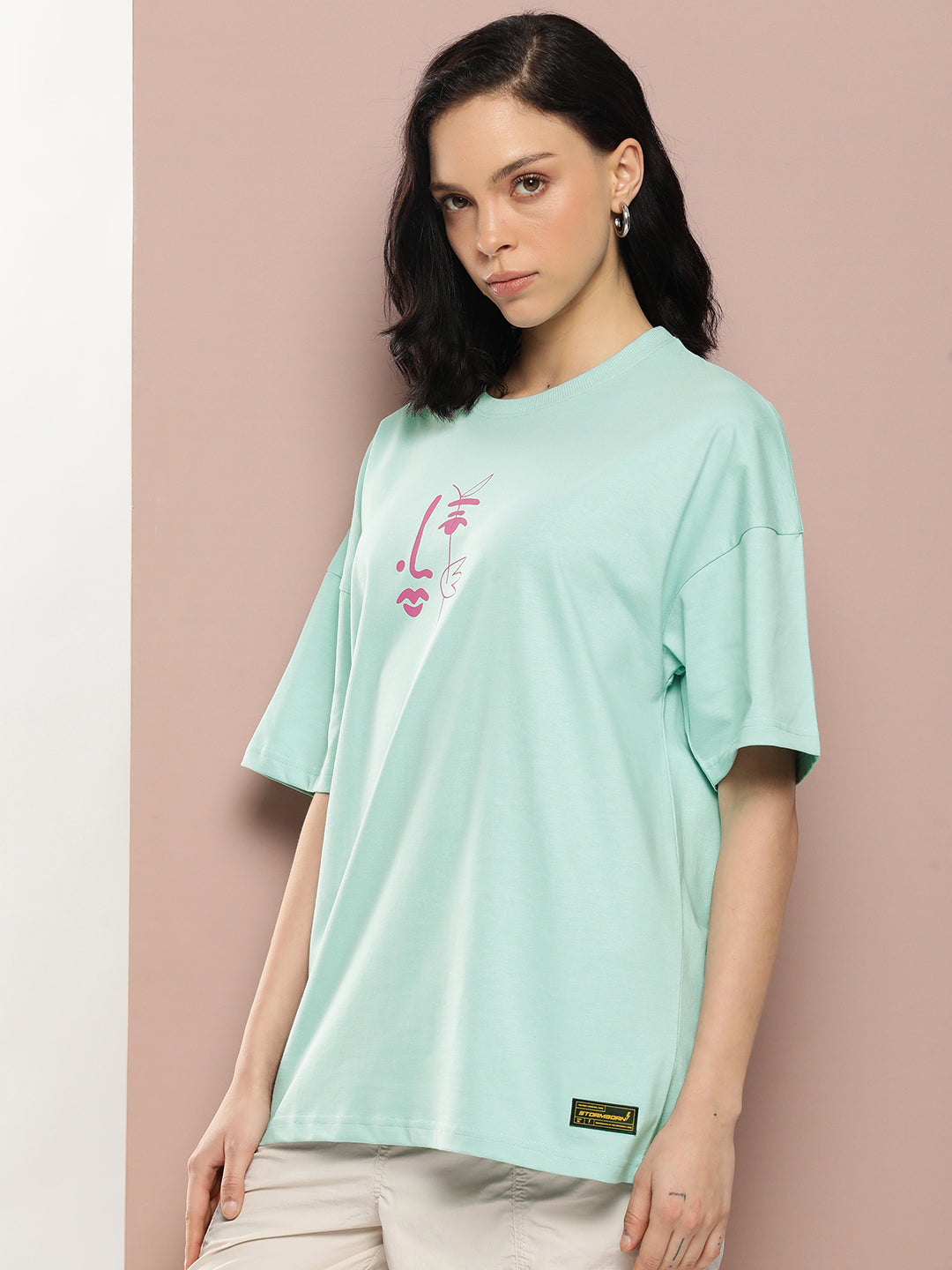 Womens Half Sleeve Drop Shoulder Printed Oversized Fit T-Shirts