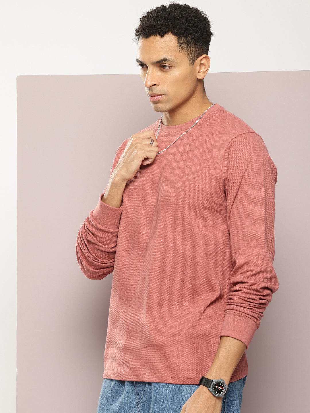 Mens Full Sleeve Round Neck Solid Regular Fit Tshirts