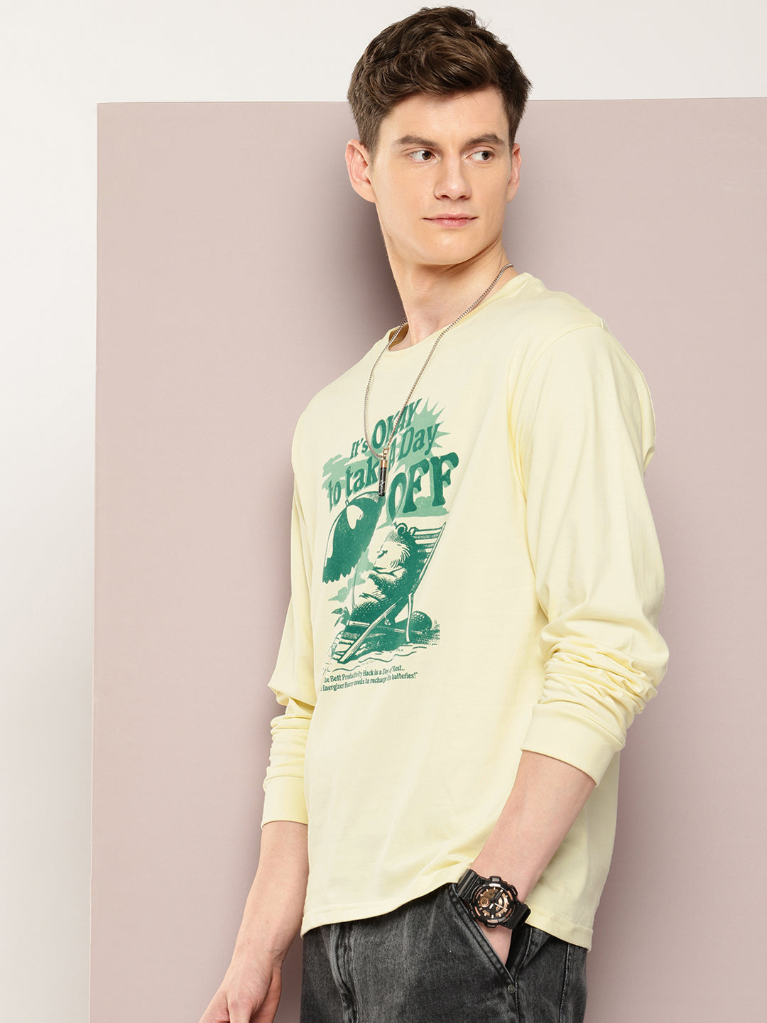 Mens Full Sleeve Round Neck Printed Oversized Fit Tshirts