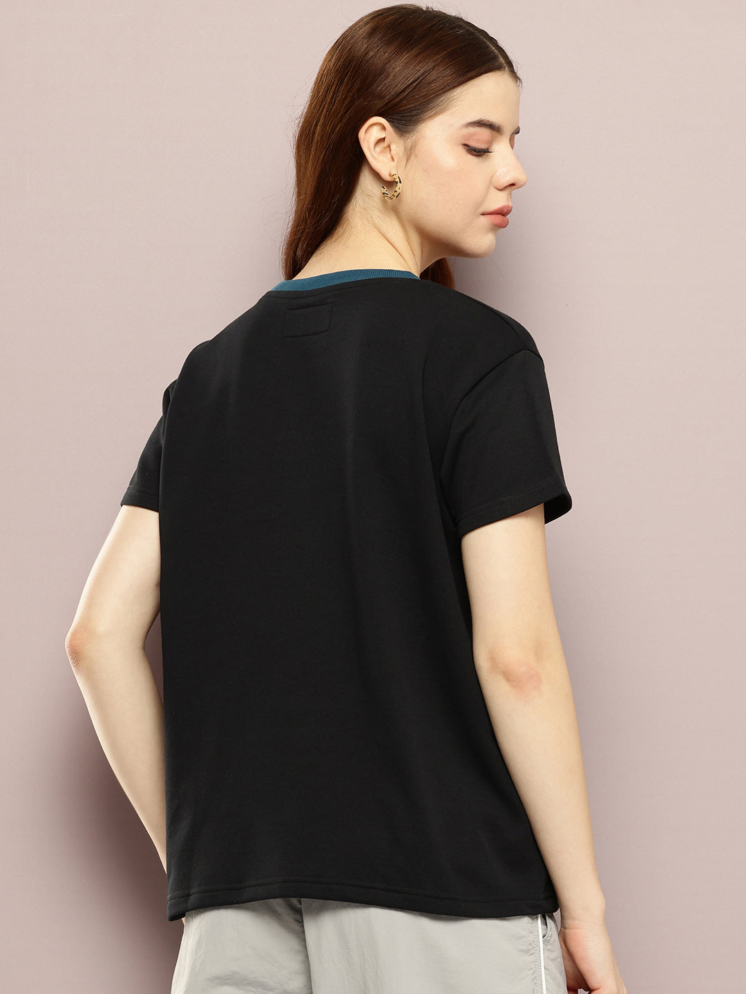 Womens Half Sleeve V-Neck Solid Boxy Fit Tshirts