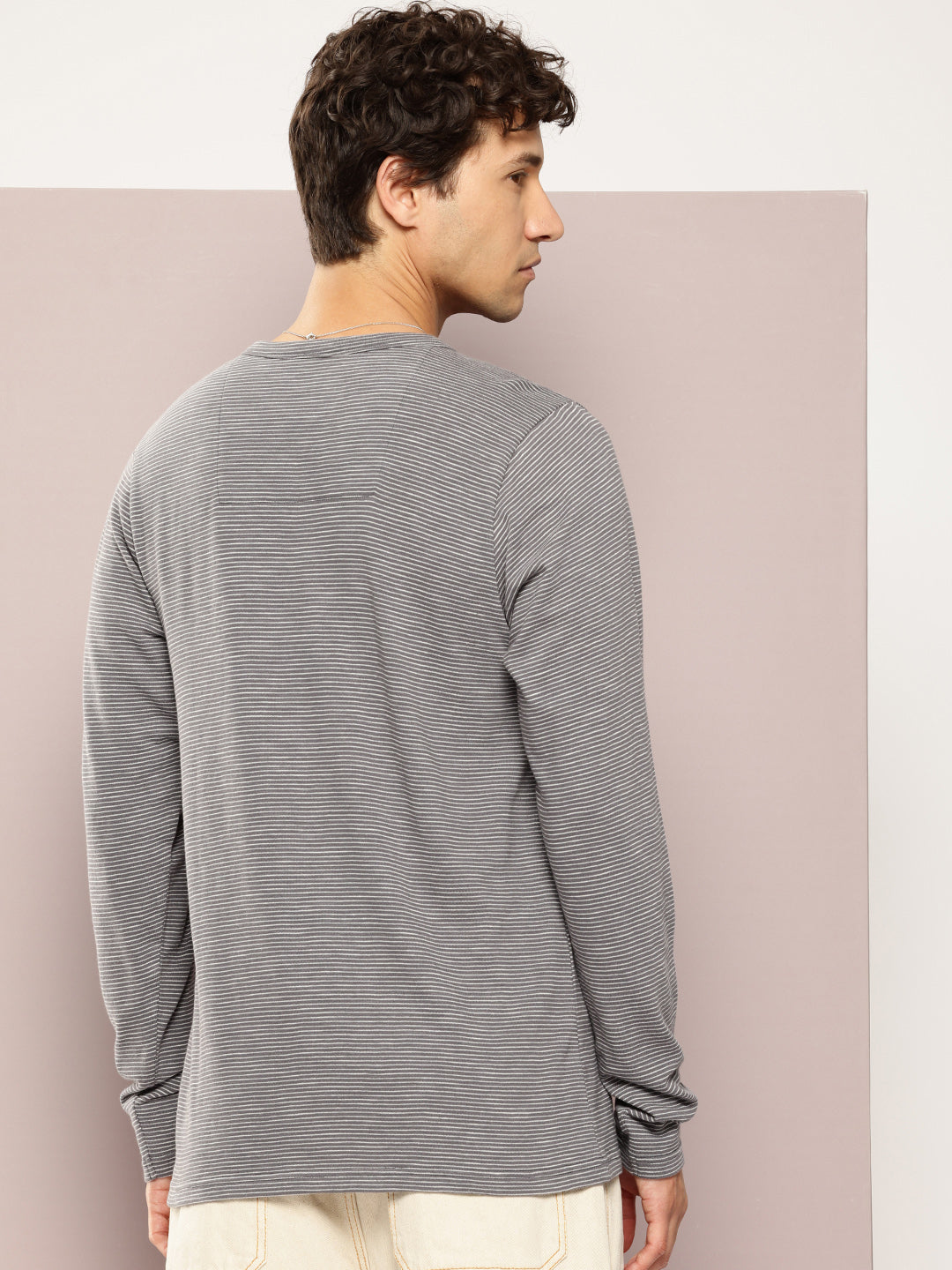 Mens Full Sleeve Henley Neck All-Over Striped Regular Fit Tshirts