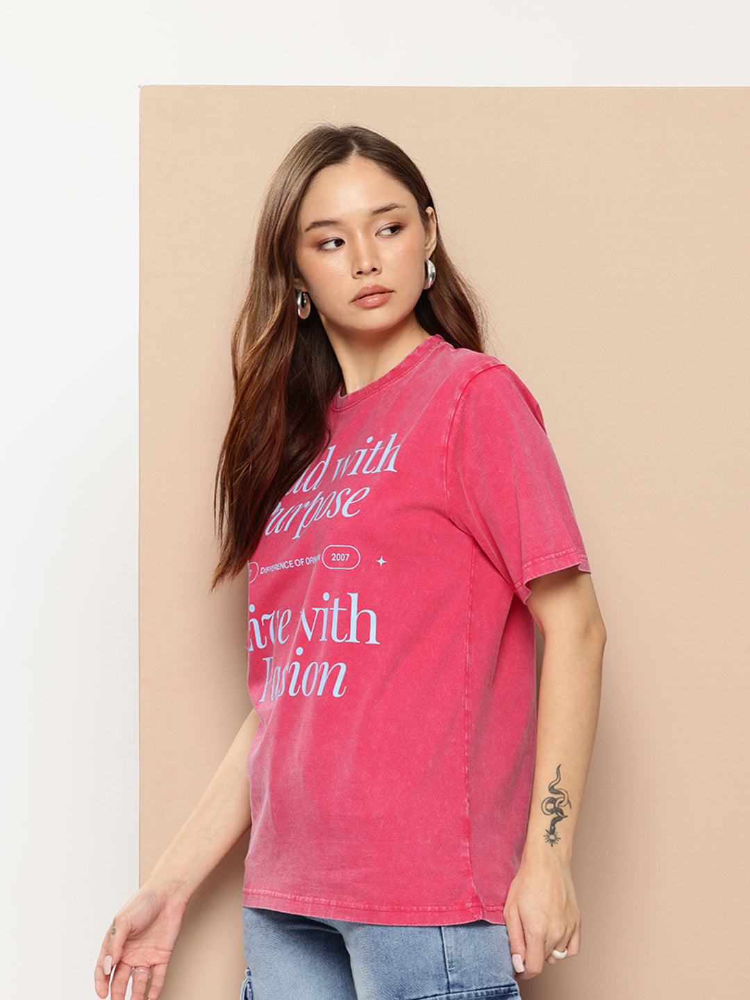 Womens Half Sleeve Round Neck Printed Oversized Fit Tshirts