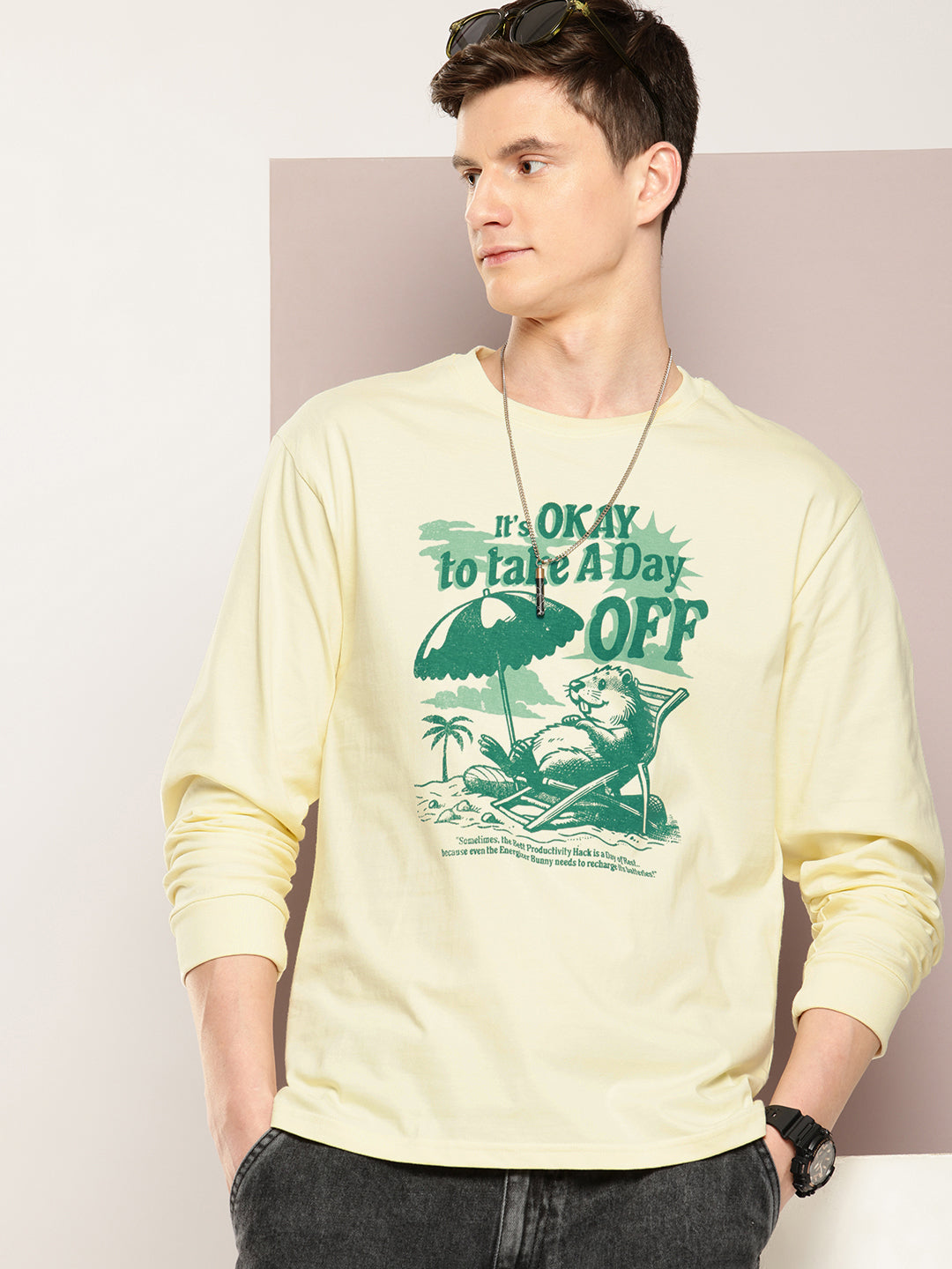 Mens Full Sleeve Round Neck Printed Oversized Fit Tshirts
