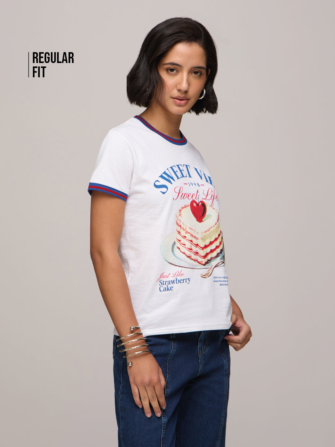 Womens Printed Regular Fit Cotton T-Shirt