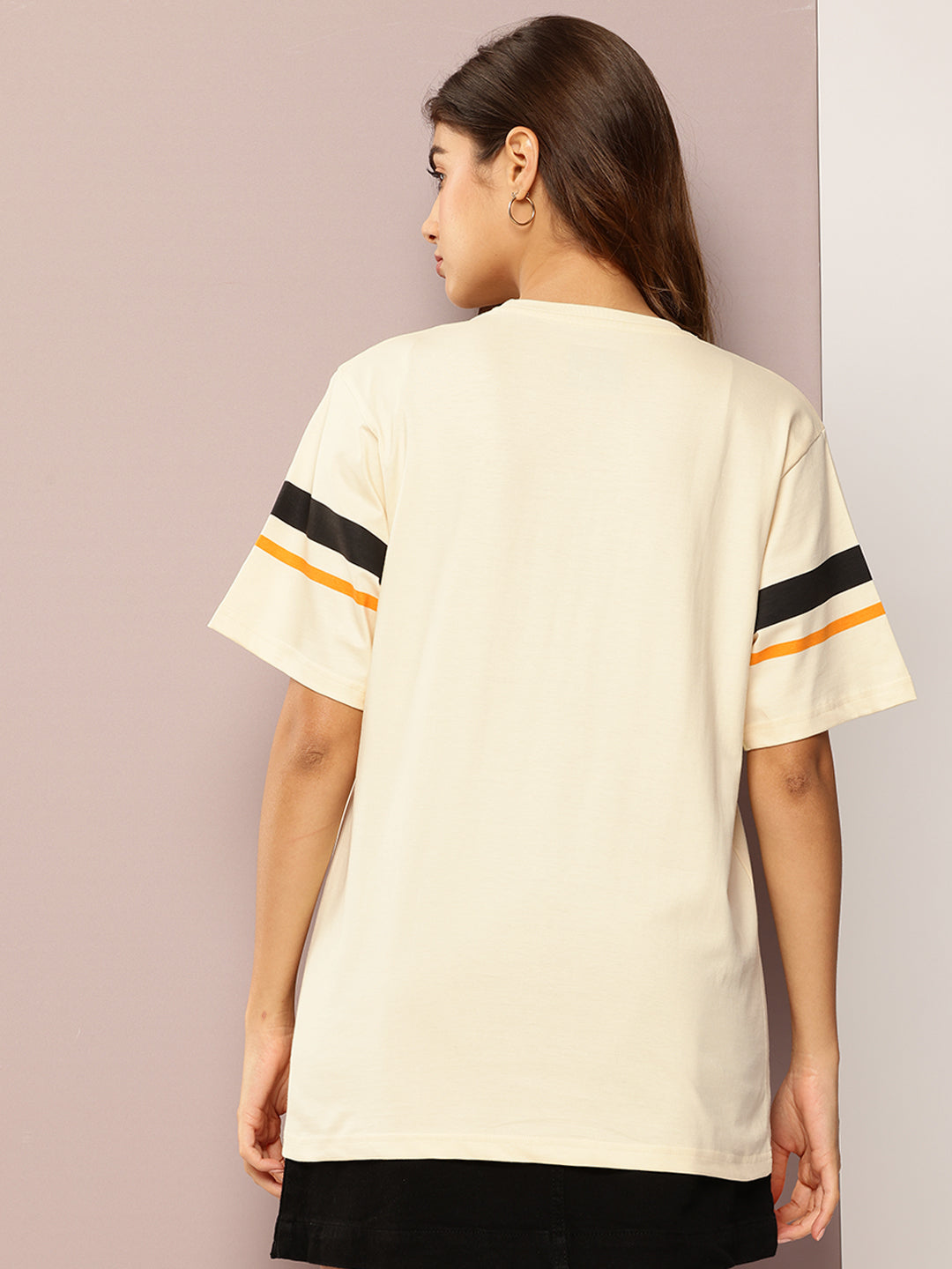 Womens Short Sleeve Puff Printed Oversized Fit Tshirt