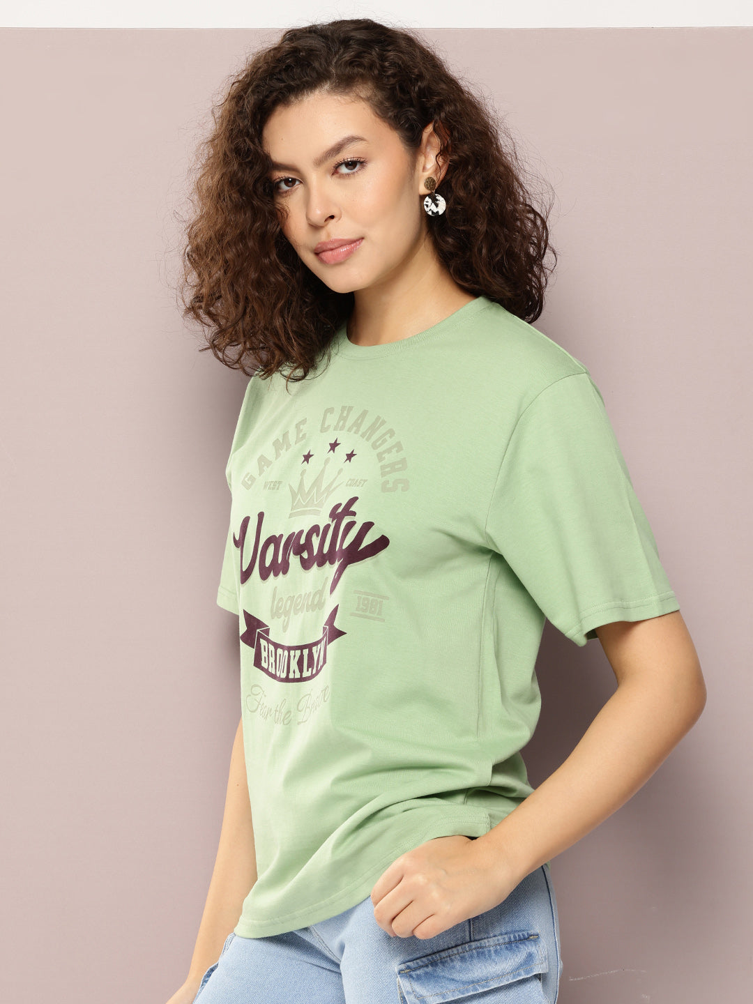 Womens Half Sleeve Round Neck Printed Oversized Fit Tshirts
