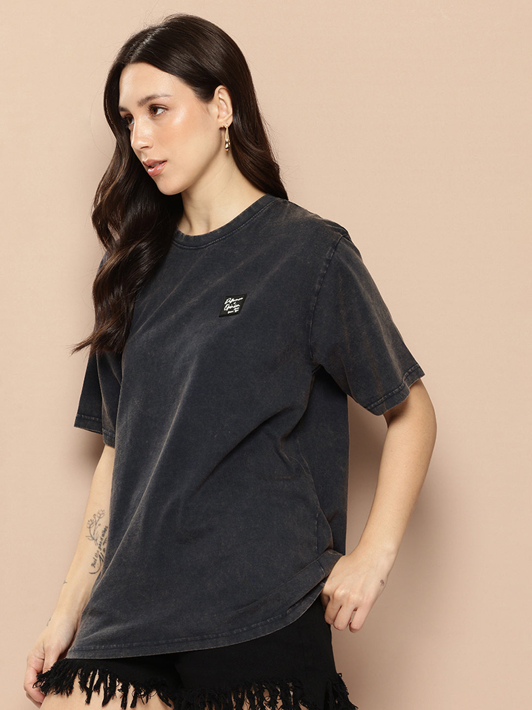 Womens Half Sleeve Round Neck Back Printed Oversized Fit Tshirts