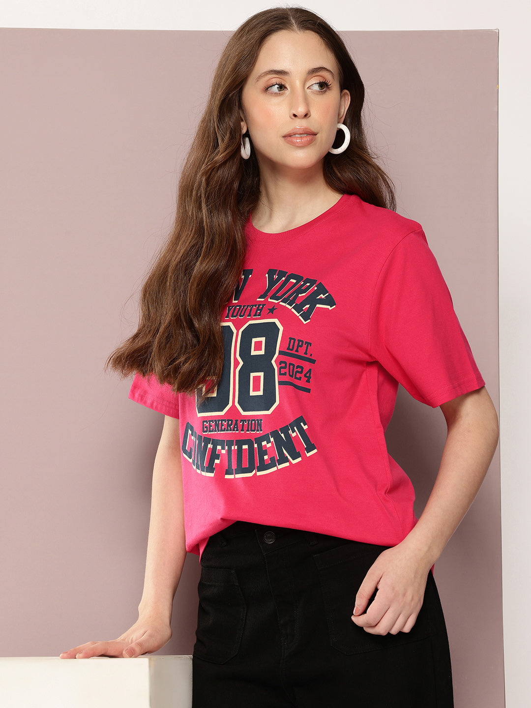 Womens Half Sleeve Round Neck Printed Oversized Fit Tshirts