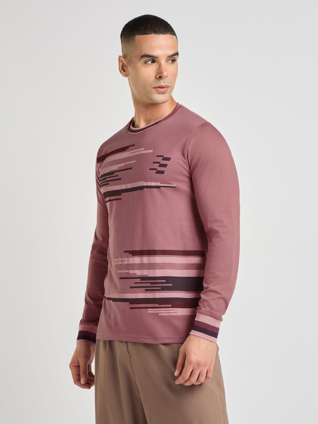 Mens Printed Regular Fit Full Sleeve Round Neck Tshirt