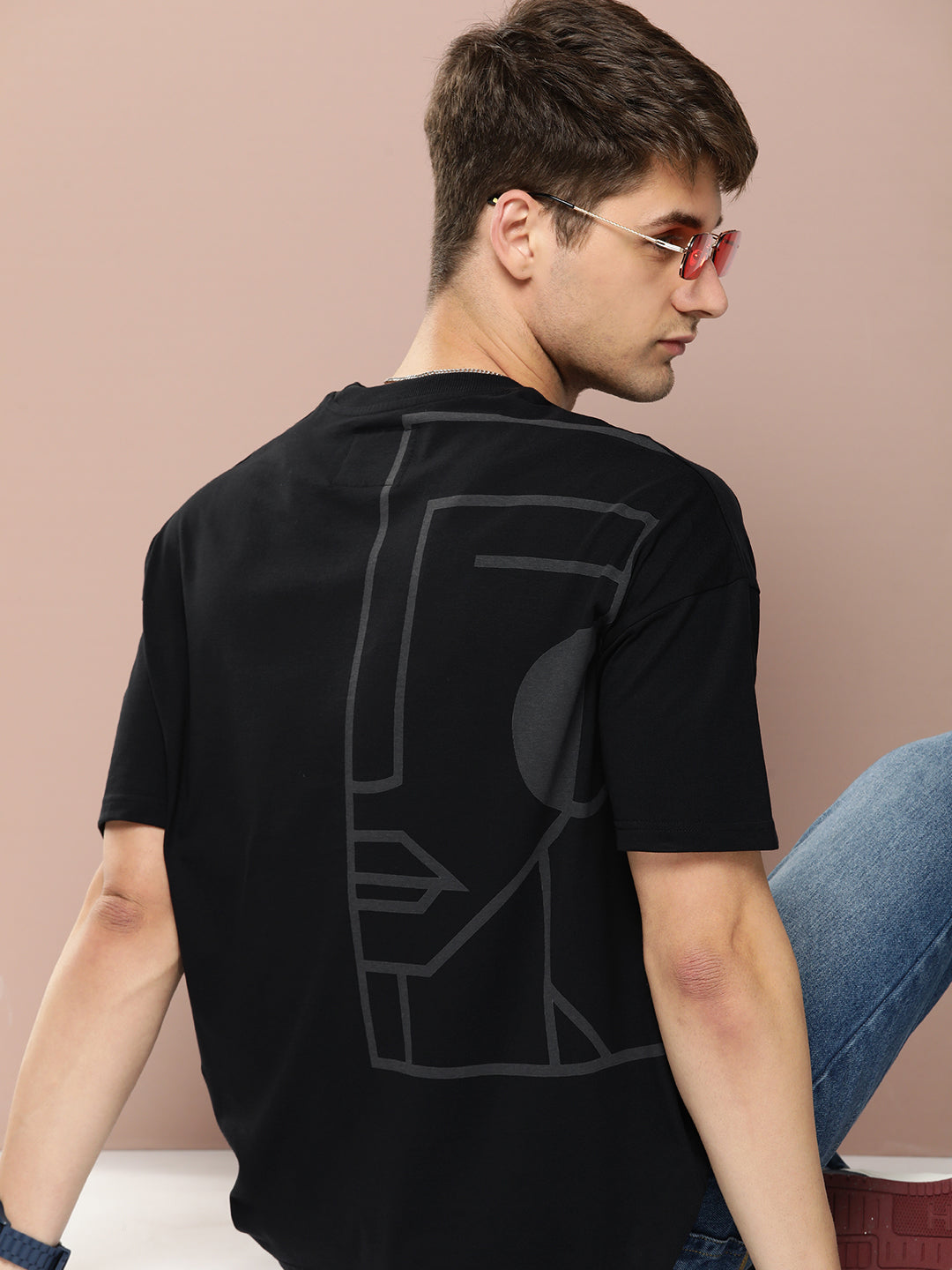 Mens Half Sleeve Drop Shoulder Printed Oversized Fit T-Shirts