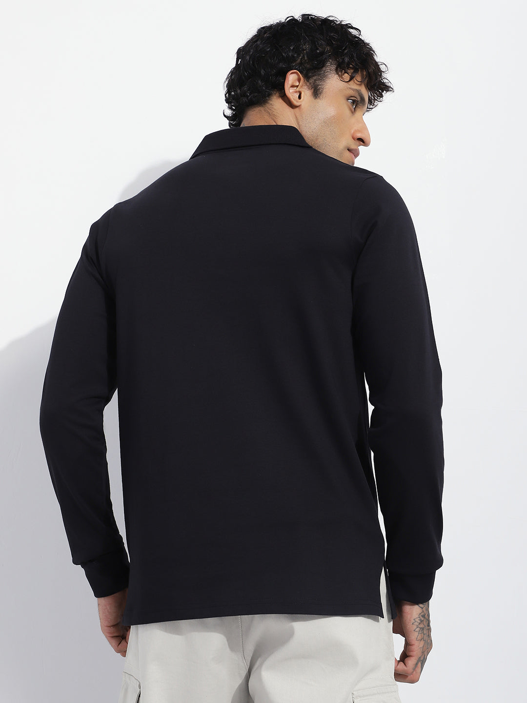 Mens Full Sleeve Polo Neck Solid Regular Fit Tshirts