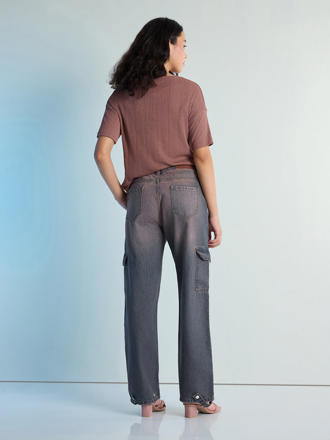 Womens Straight Fit Cargo Denim Jeans Pant