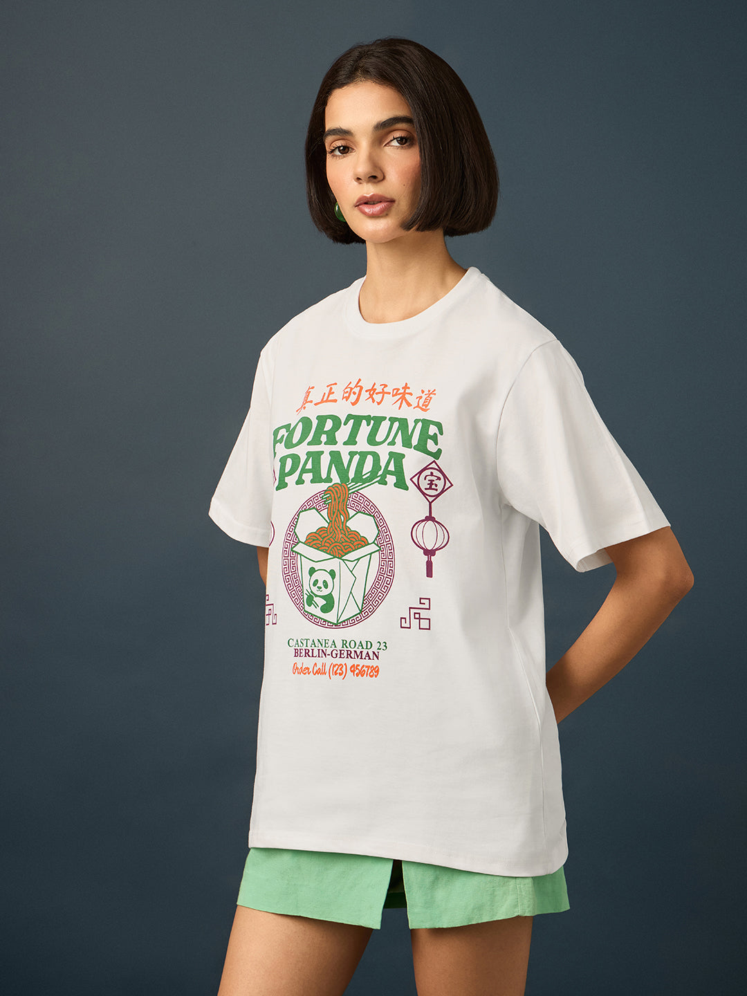 Womens Short Sleeve Printed Oversized Fit Tshirt 