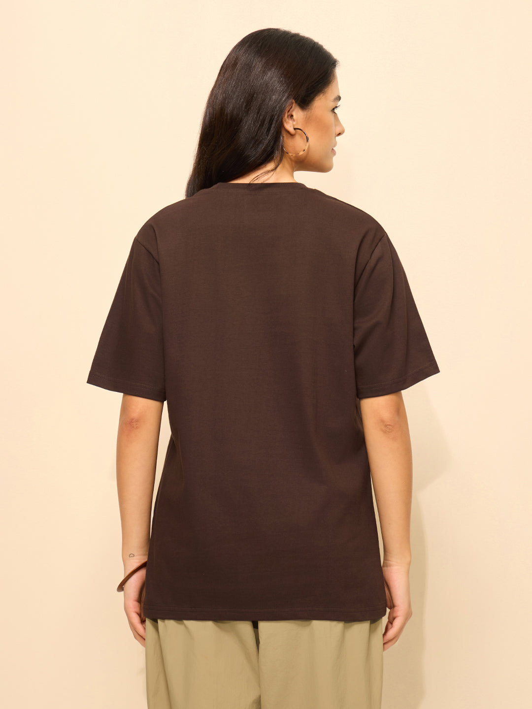 Womens Puff Printed Oversized Fit Cotton T-Shirt