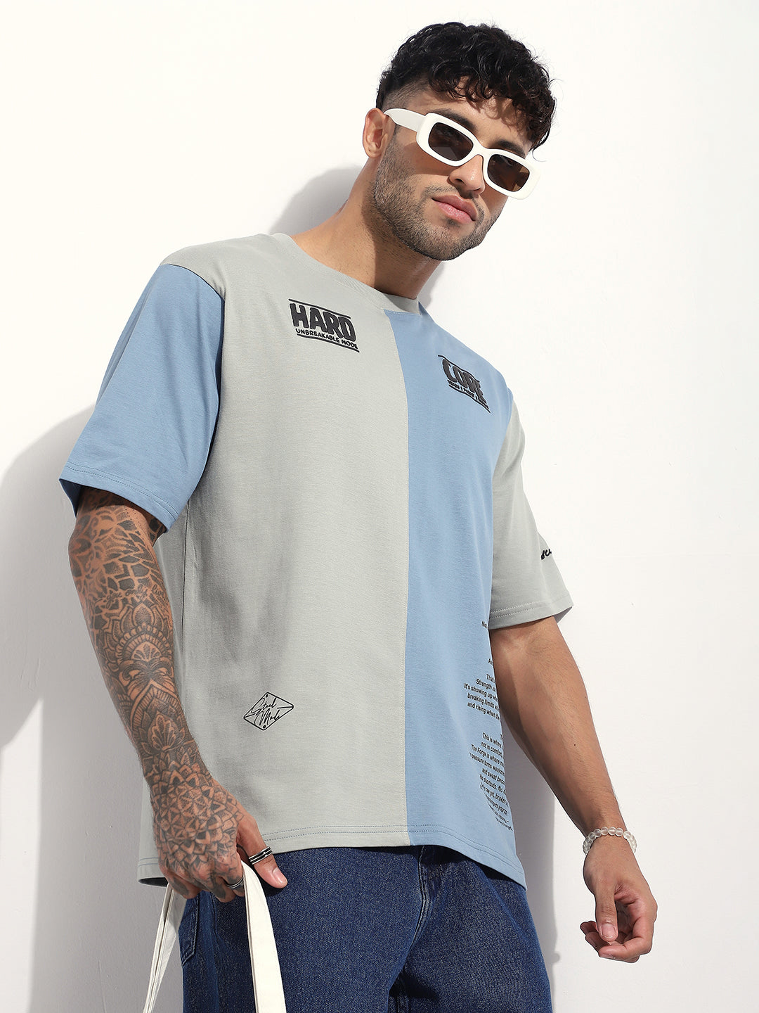 Mens Half Sleeve Round Neck Embellished Oversized Fit Tshirts