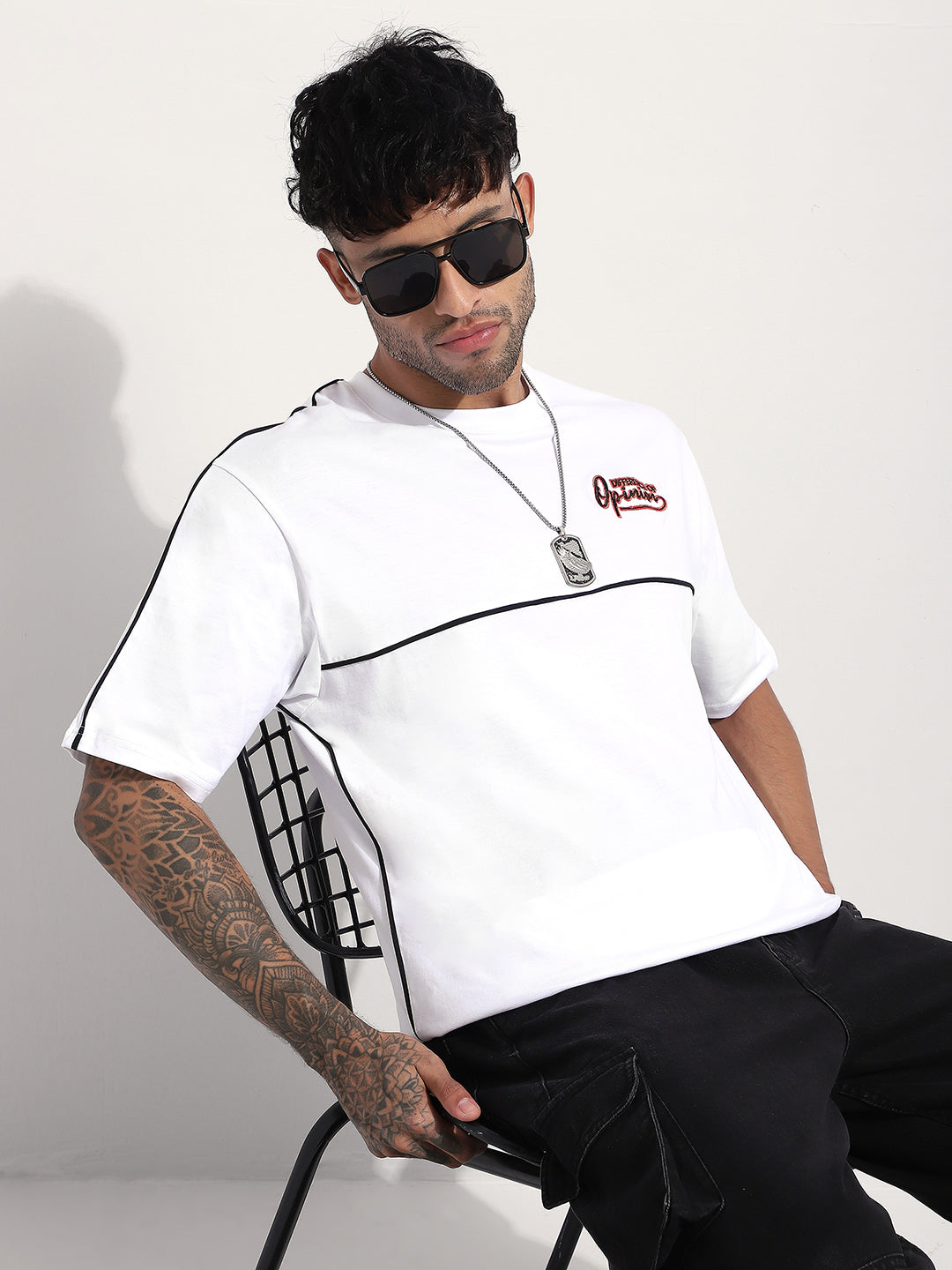 Mens Half Sleeve Round Neck Embroidered Oversized Fit Tshirts
