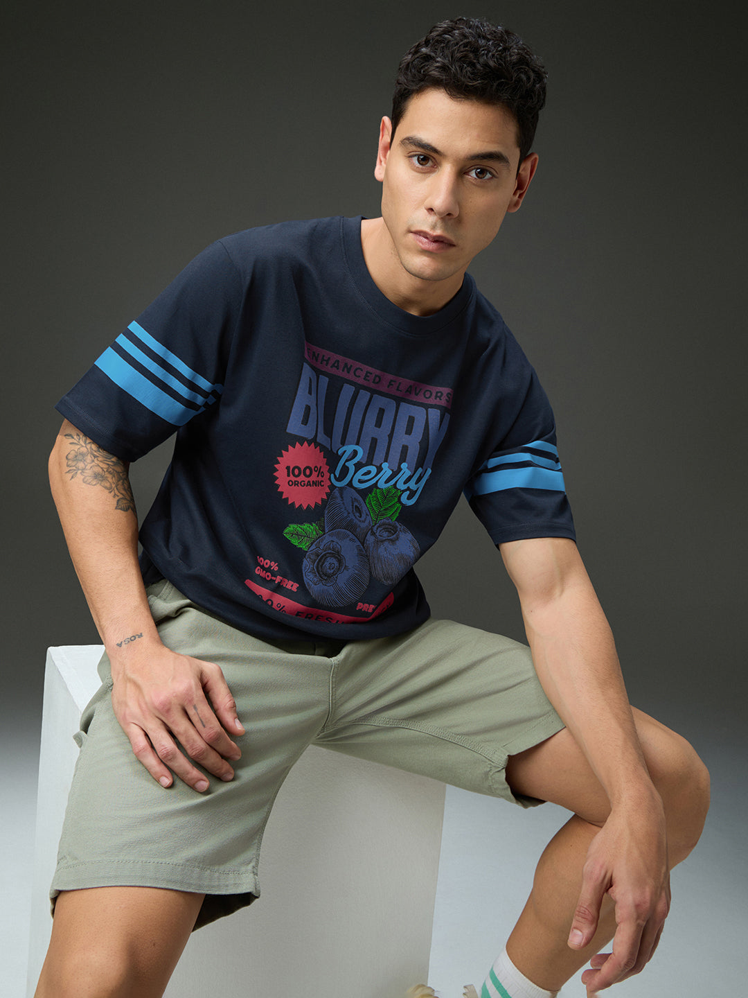 Mens Round Neck Half Sleeve Printed Oversized Fit Tshirt