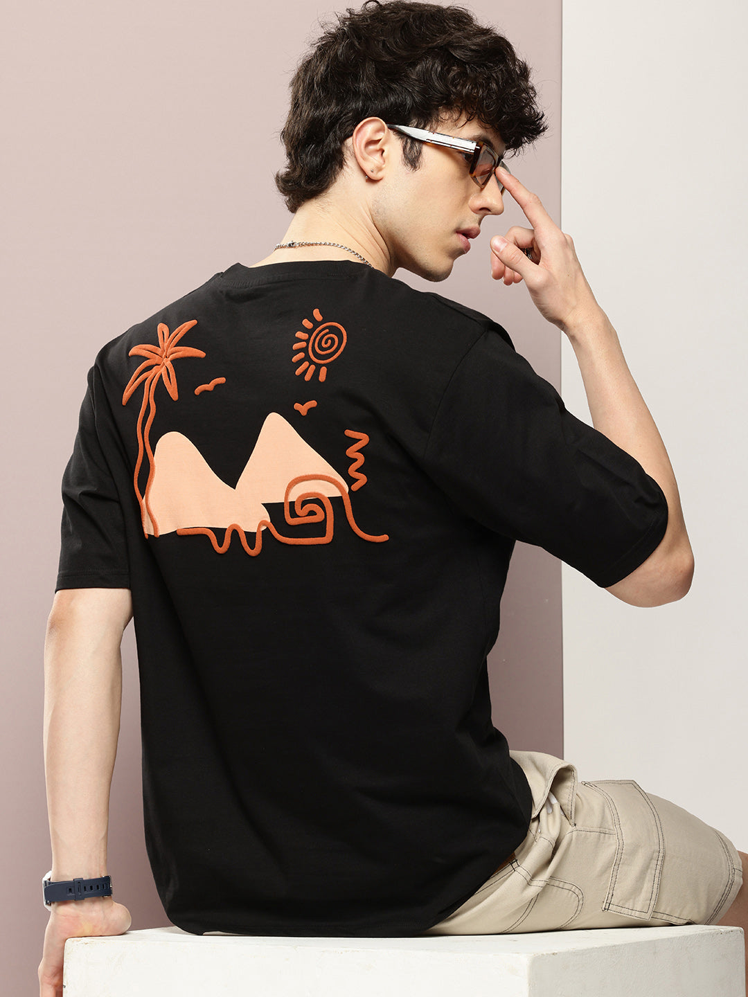 Mens Half Sleeve Round Neck Back Printed Oversized Fit Tshirts