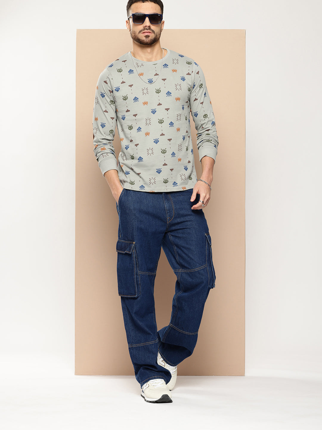 Mens Full Sleeve Round Neck All-Over Printed Regular Fit Tshirts