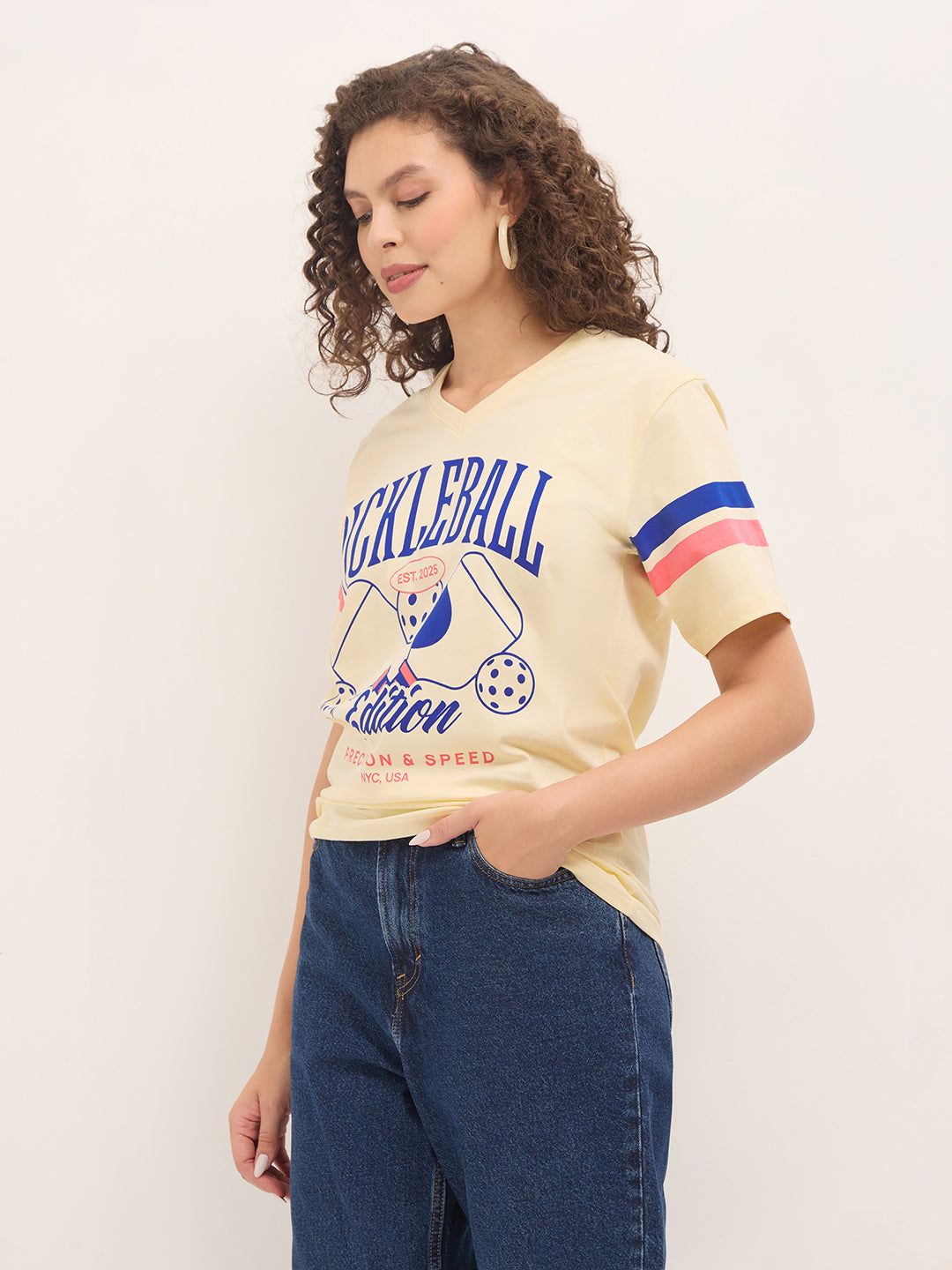 Womens Half Sleeve V-Neck Printed Oversized Fit Tshirts