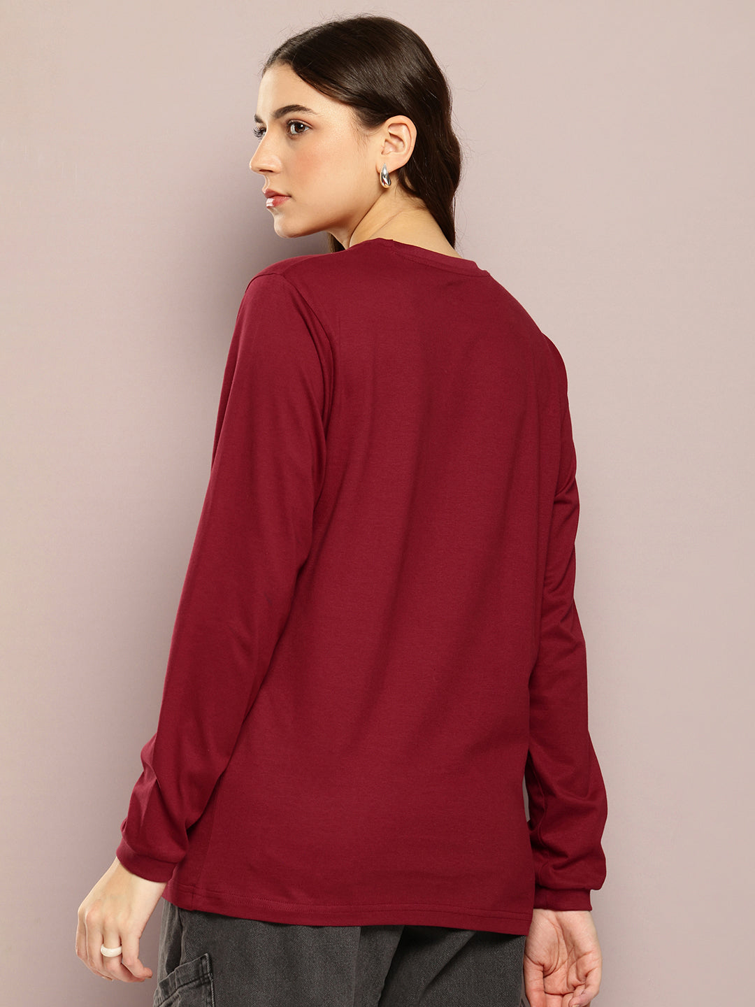 Womens Full Sleeve Round Neck Printed Oversized Fit Tshirts