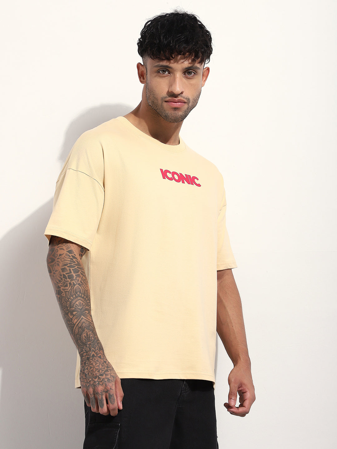 Mens Half Sleeve Drop Shoulder Printed Oversized Fit T-Shirts
