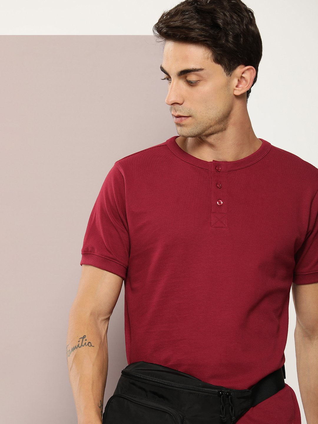 Mens Half Sleeve Henley Neck Regular Fit T-Shirts