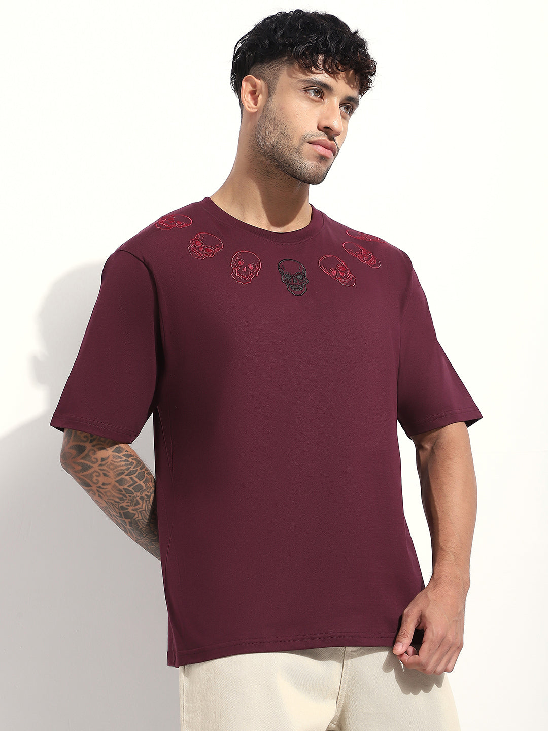 Mens Half Sleeve Round Neck Embroidered Oversized Fit Tshirts