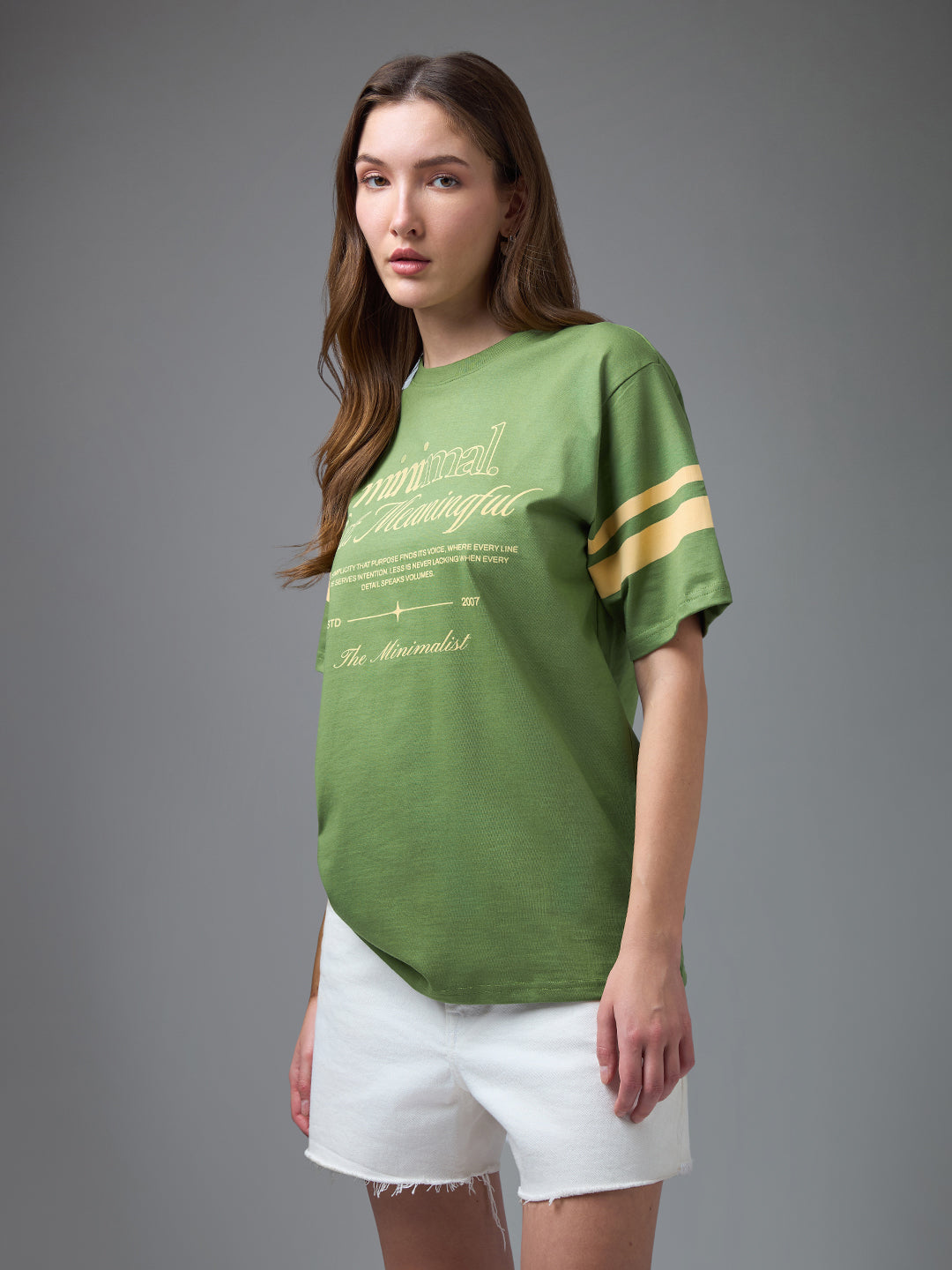 Womens Printed Round Neck Oversized Fit Tshirt