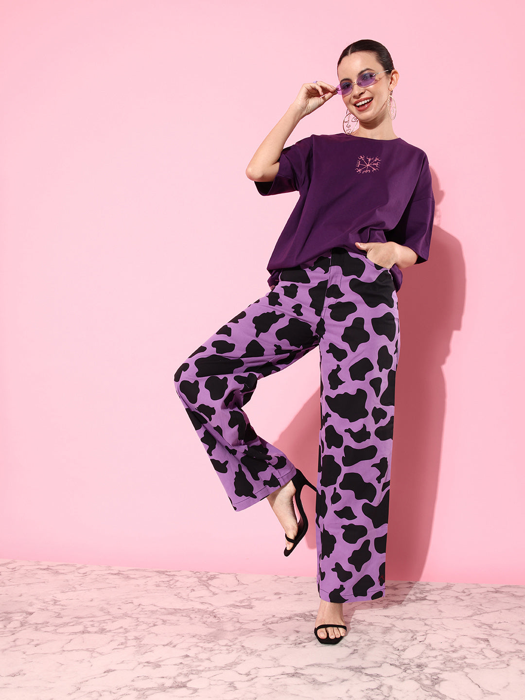 Womens Half Sleeve Drop Shoulder Printed Oversized Fit T-Shirts