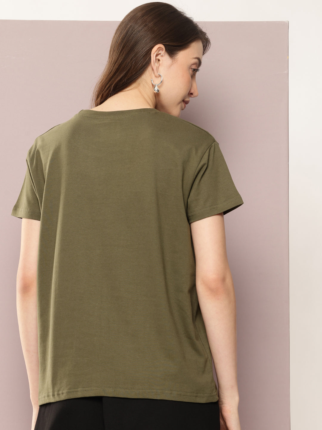 Womens Half Sleeve Round Neck Solid Boxy Fit Tshirts