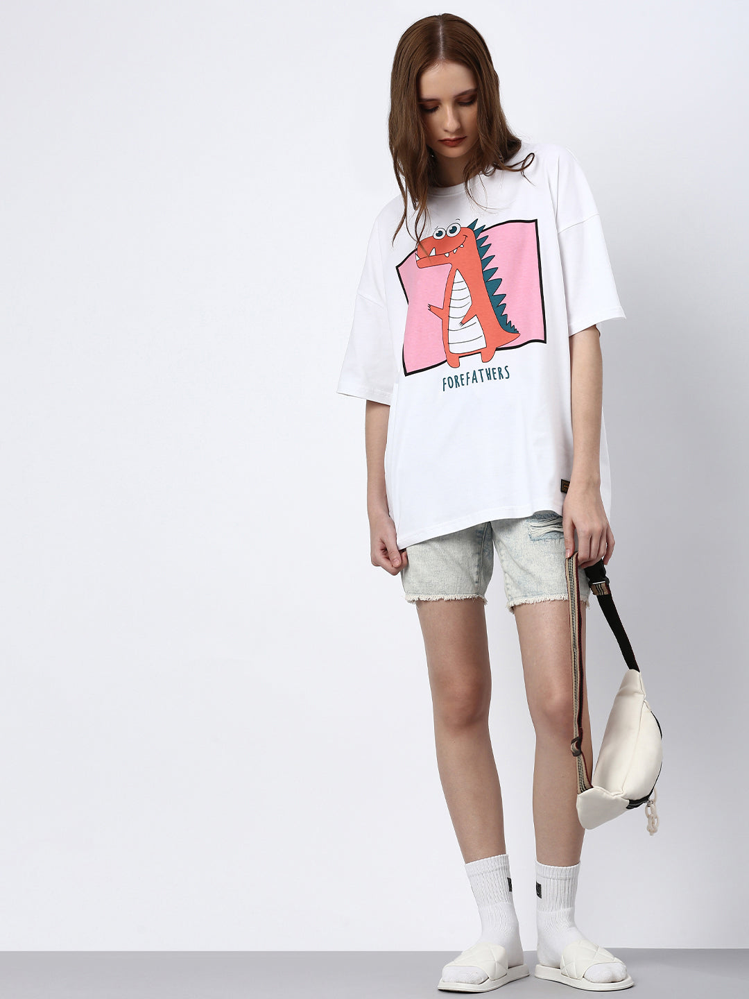 Womens Half Sleeve Drop Shoulder Printed Oversized Fit T-Shirts
