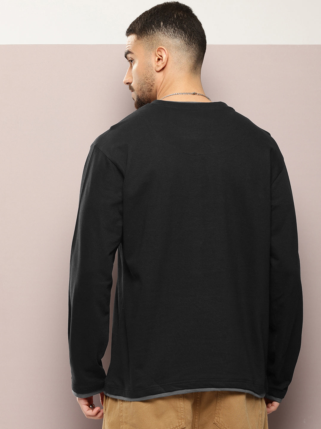 Mens Full Sleeve V-Neck Solid Oversized Fit Tshirts
