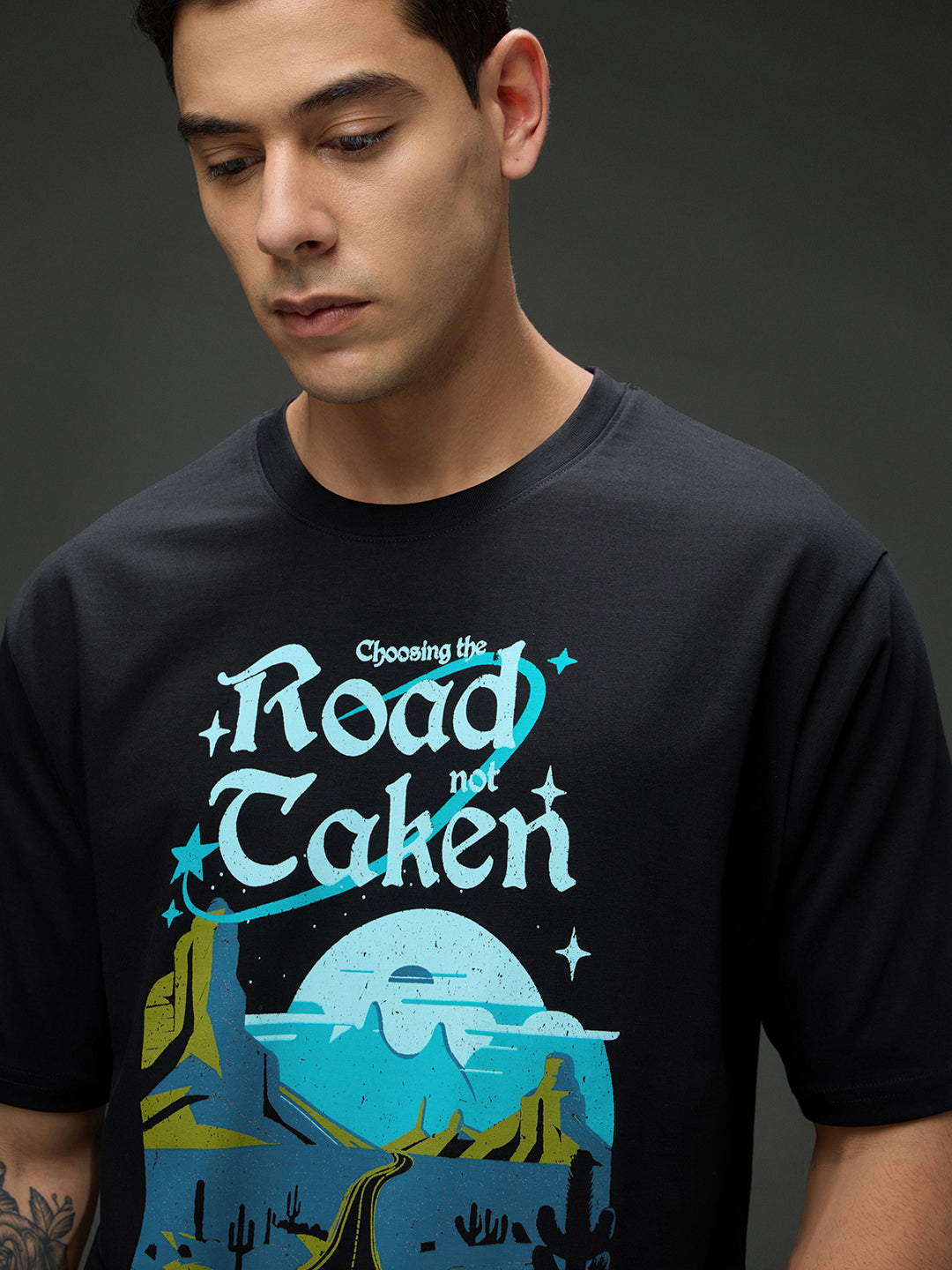 Mens Round Neck Half Sleeve Printed Oversized Fit Tshirt