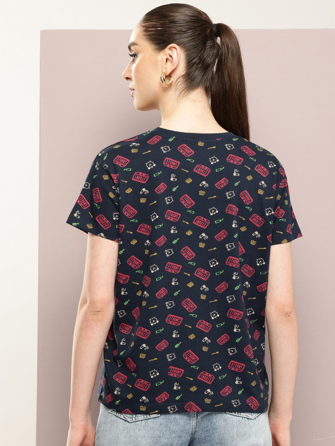 Womens Half Sleeve Round Neck All-Over Printed Boxy Fit Tshirts