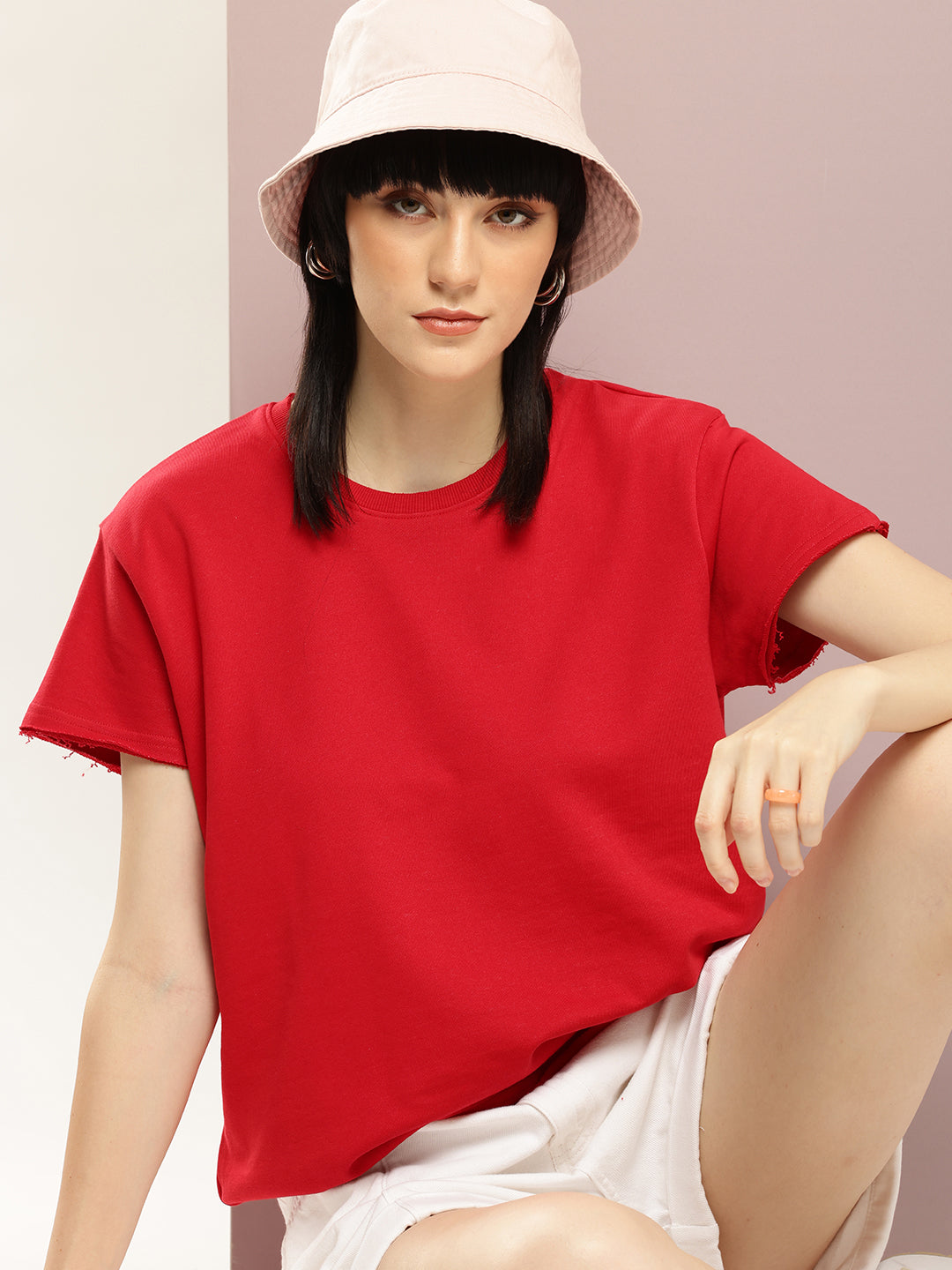 Womens Half Sleeve Round Neck Solid Boxy Fit Tshirts