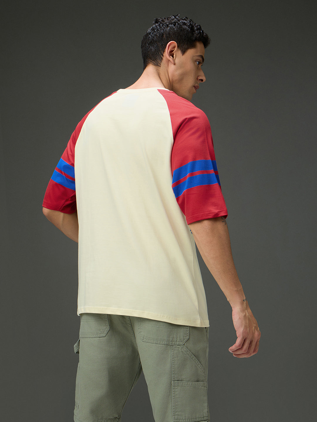 Mens Round Neck Raglan Sleeve Printed Oversized Fit Tshirt